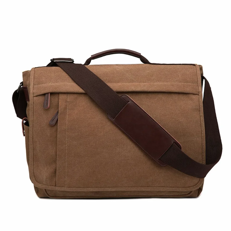Neuleben wodoszczelna torba na laptopa o przekątnej ekranu 15,6 cala, w stylu vintage, torba na ramię, z płótna, ze skóry, męska, z uchwytem, z regulowanym paskiem na ramię, brązowy, Rozmiar uniwersalny, torba na ramię
