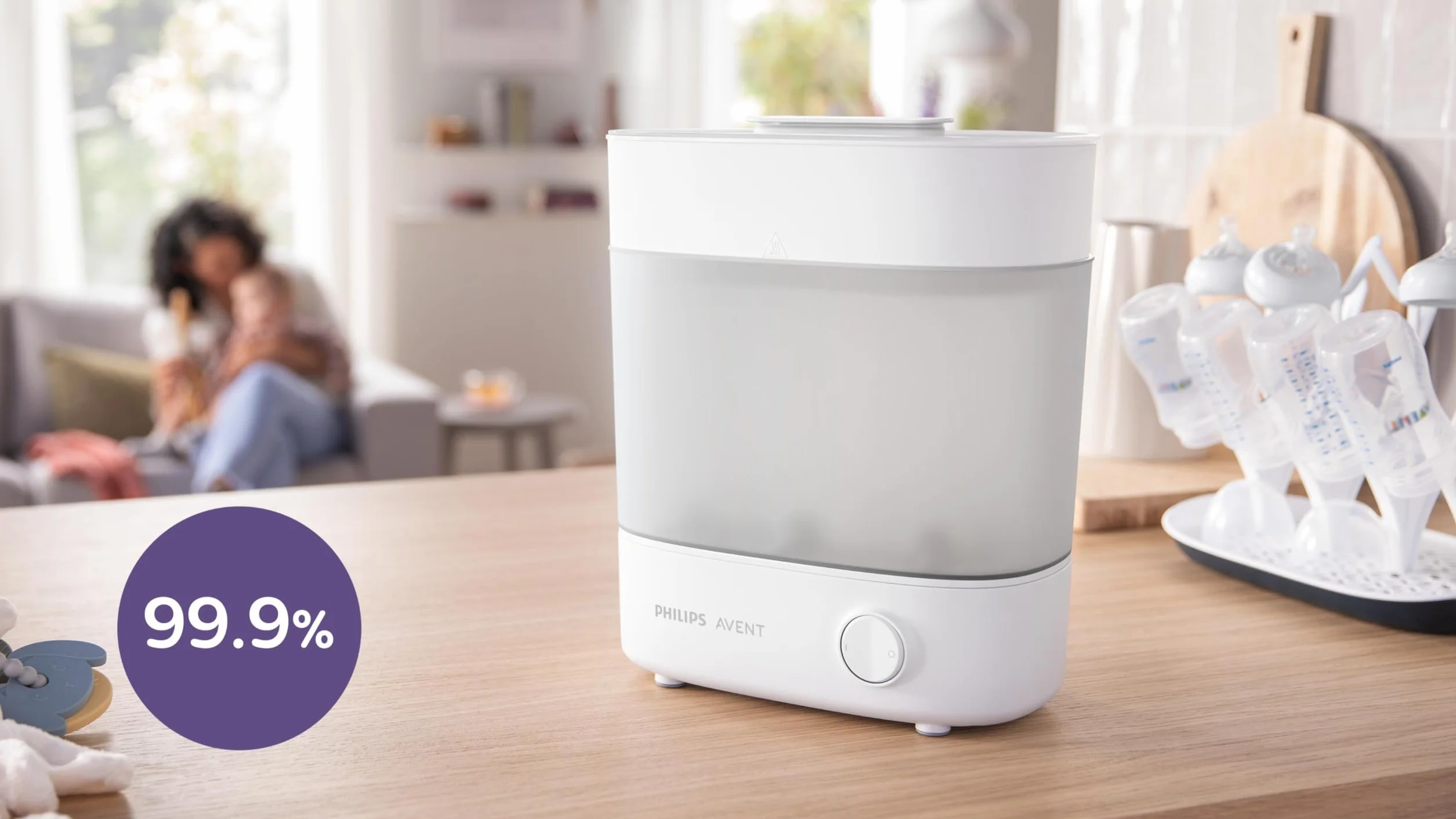 Philips Avent SCF291/00 Elektryczny Sterylizator Parowy na Maks. 6 Butelek dla Niemowląt Przyssawka i Akcesoria, Biały