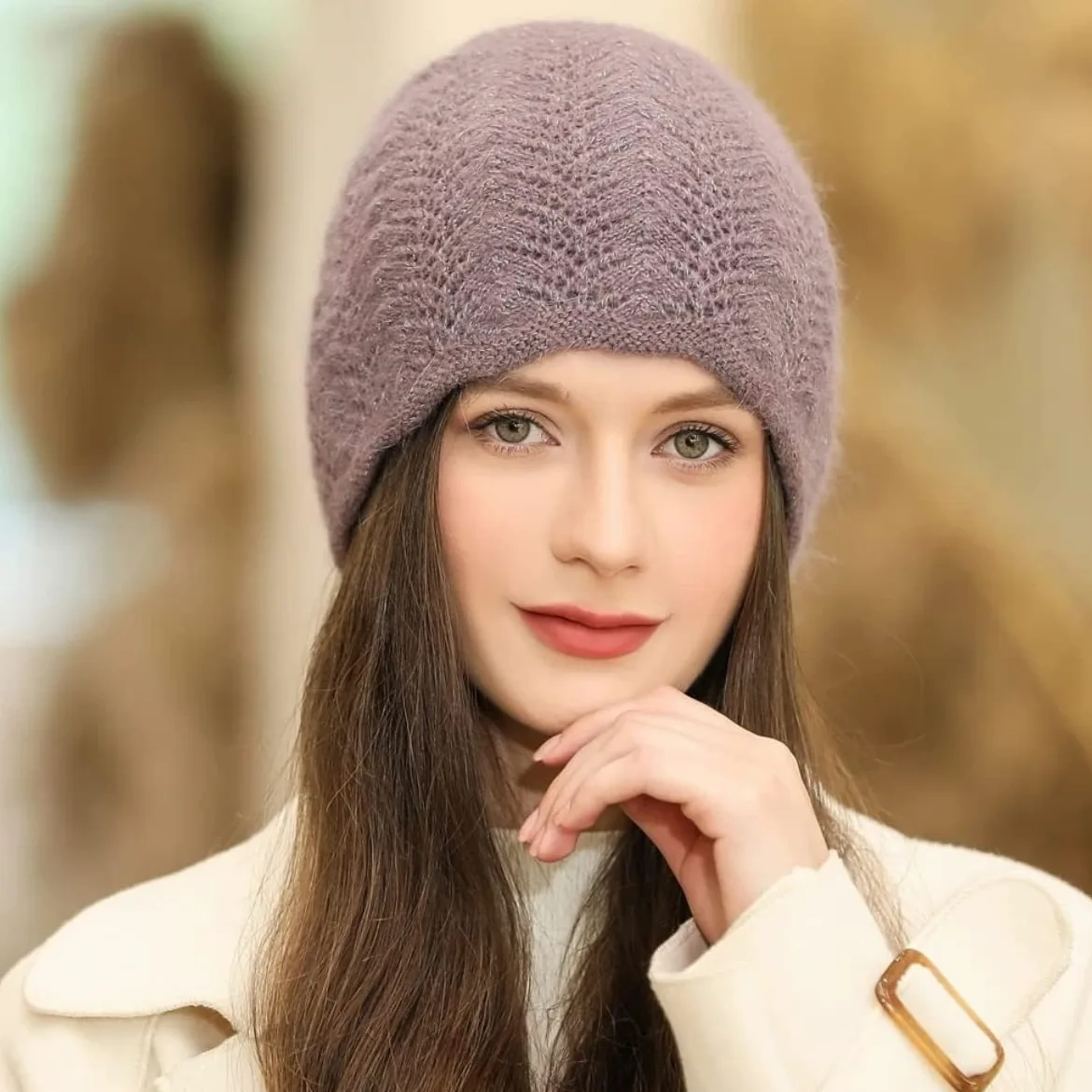 Czapka Beanie Czapka Zimowa Damska Dzianinowa Miękka I Ciepła Z Mankietem (Jeden Rozmiar)