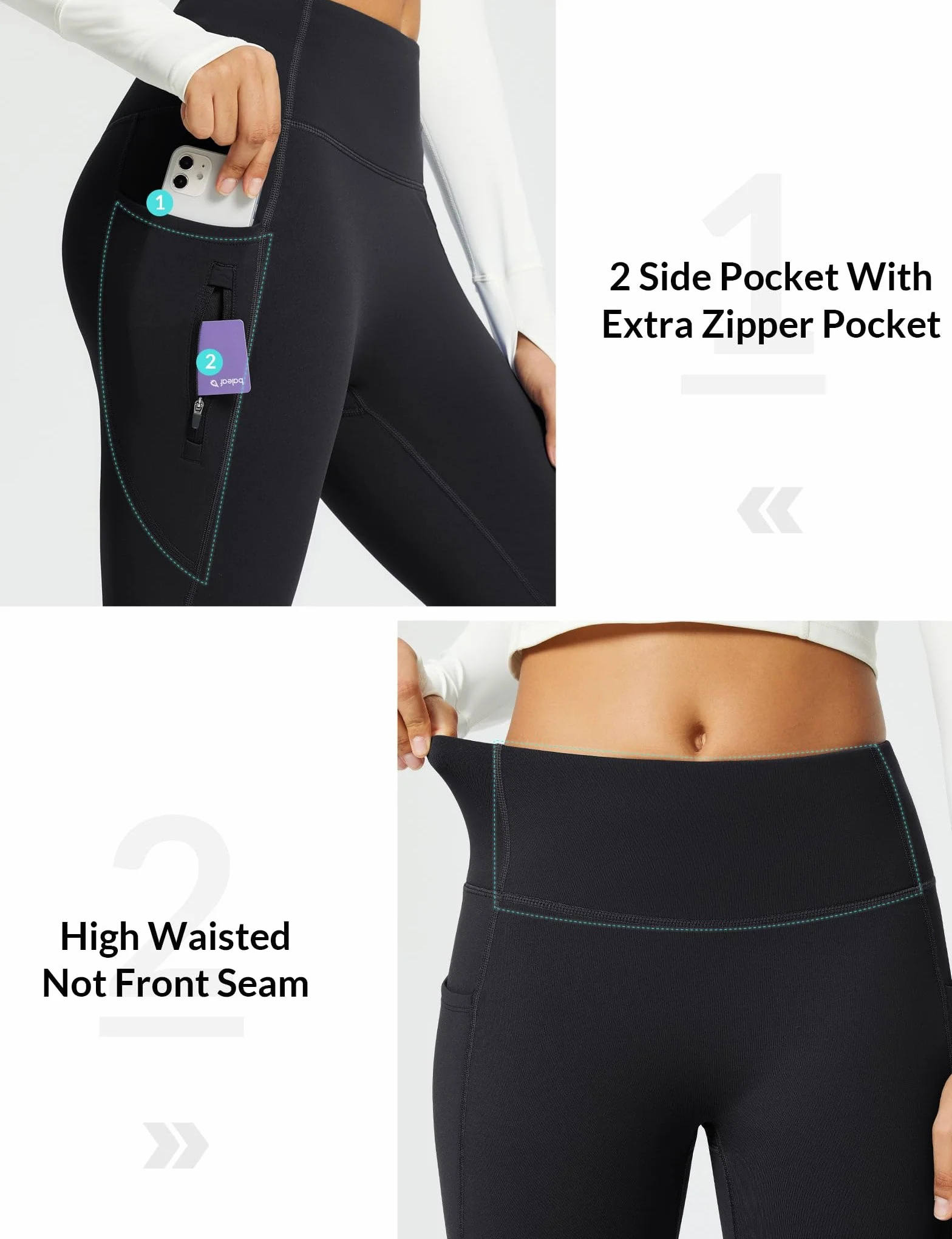 BALEAF Damskie legginsy z podszewką polarową, wodoodporne spodnie do jogi z wysokim stanem i kieszeniami bootcut zimowe spodnie do jogi