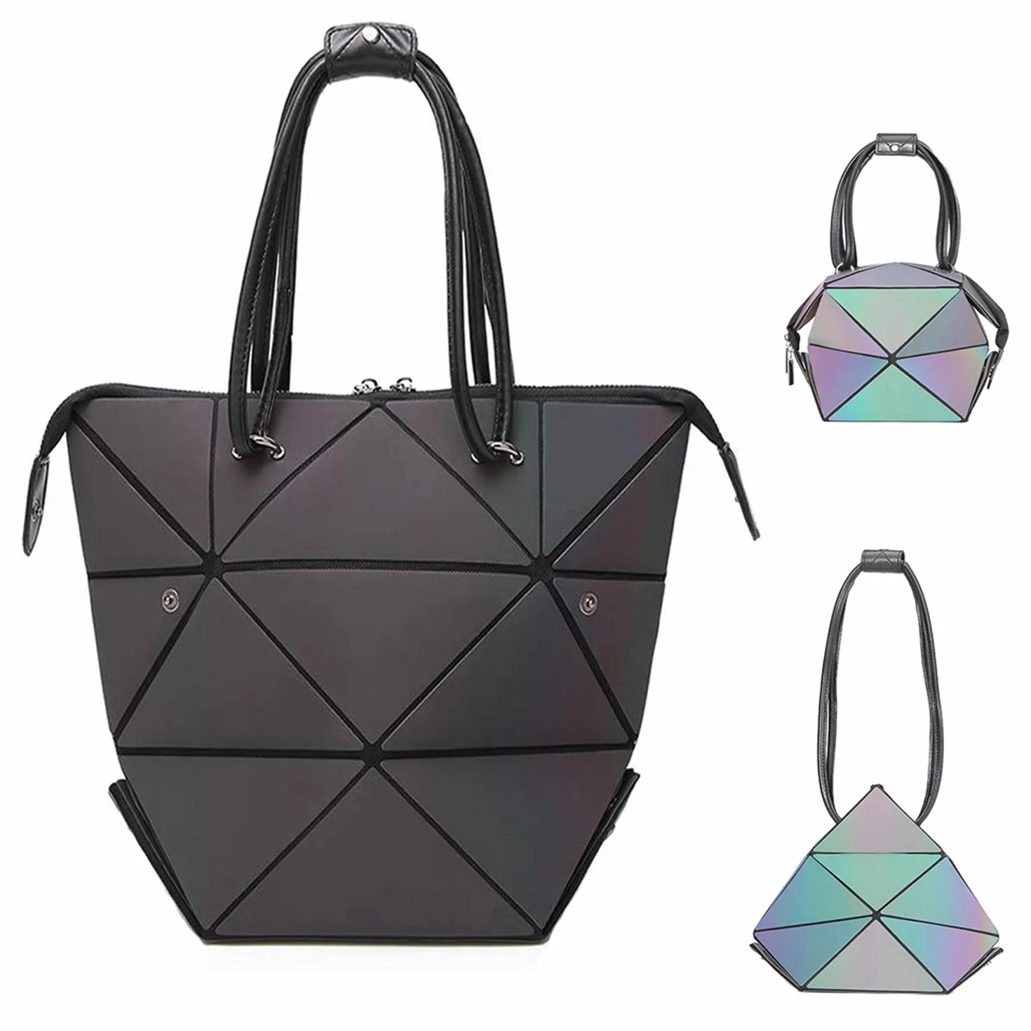 Geometryczna torebka zmieniany kształt górny uchwyt torba damska torba na ramię holograficzna torba na ramię dla kobiet odłamek krata design ekologiczna skóra (Luminous torba)