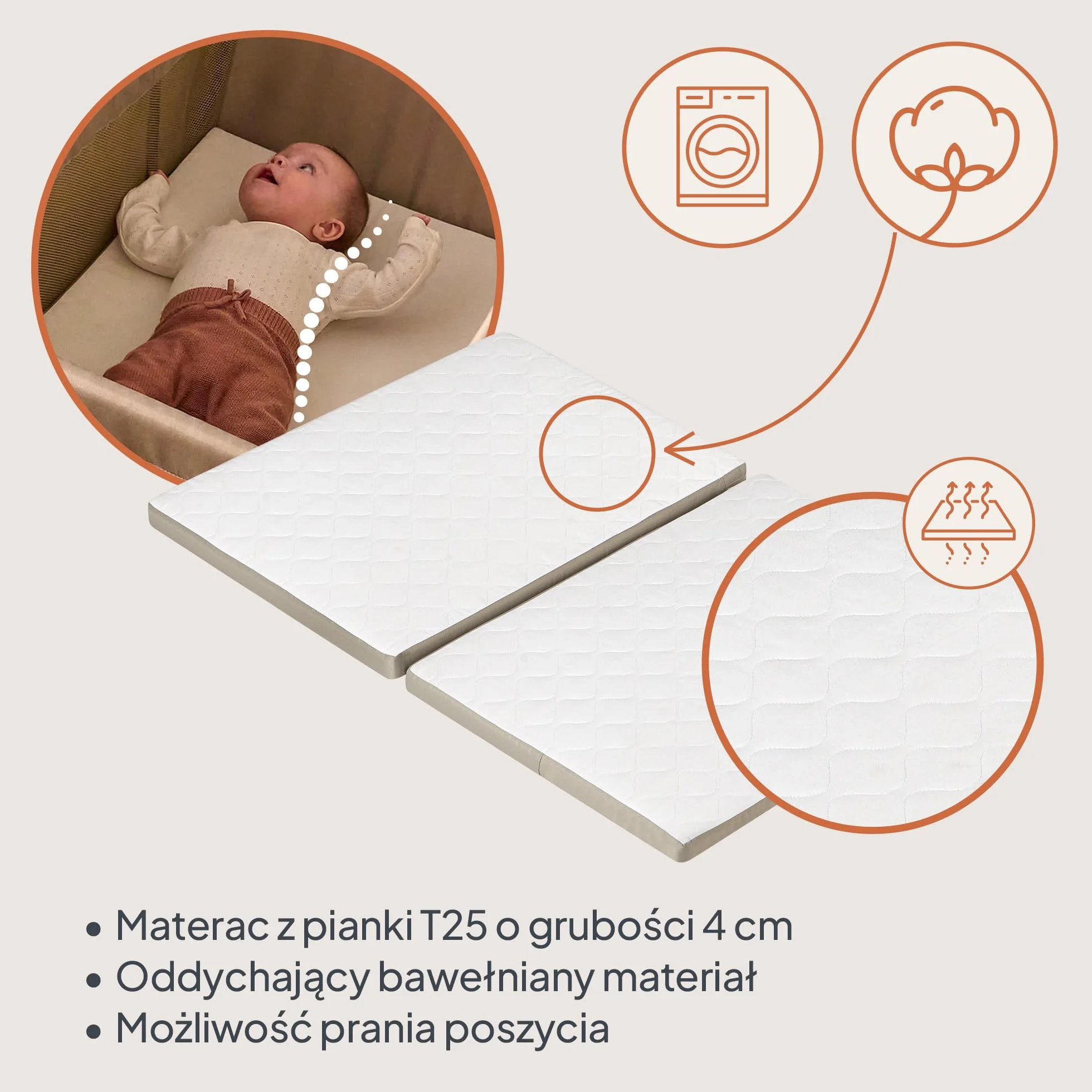 lionelo Łóżko podróżne do parku dziecięcego 3 w 1 Alicja 0-15 kg materac piankowy, 2 poziomy wysokości, składane, małe, lekkie, wejście boczne, torba podróżna (beżowy)