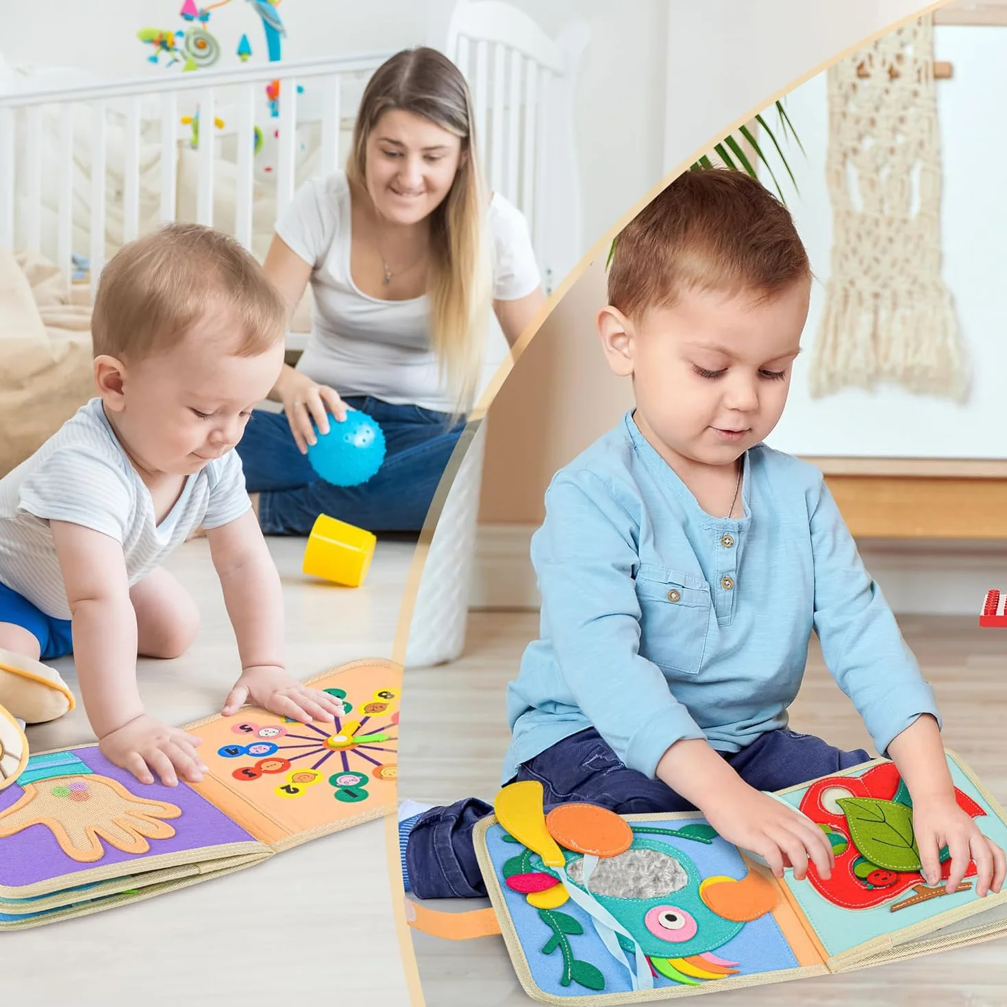Quiet Book od 1 roku | książka materiałowa dla niemowląt | filcowa książka Montessori | książki dla niemowląt z miękkiego materiału, wczesna nauka, umiejętności życiowe, zabawka edukacyjna, filc 3D,