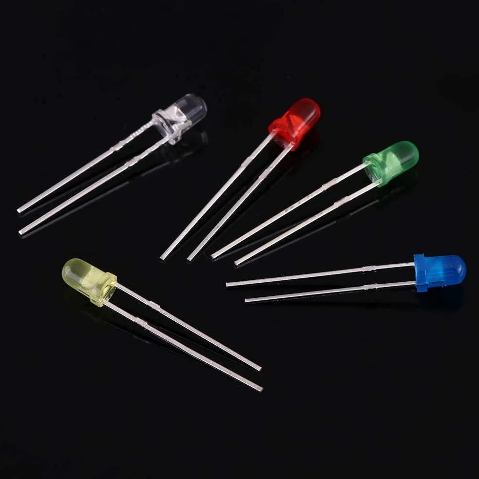 Akozon 3 mm kolorowa dioda, zestaw 500 diod elektroluminescencyjnych LED 3 mm 5 mm, zestaw akcesoriów elektronicznych, okrągły i 5 kolorów