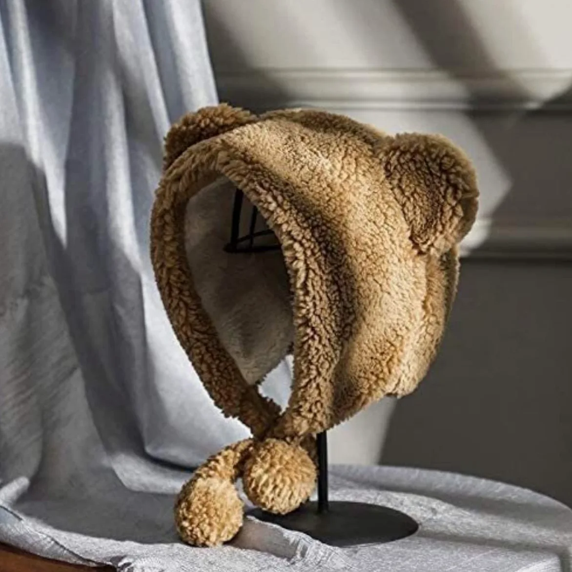 Czapka Beanie Czapka Zimowa Damska Ciepła Wiatroszczelna Jazda Na Nartach Słodka Kreskówka Miś Uszy Czapki (Jeden Rozmiar)