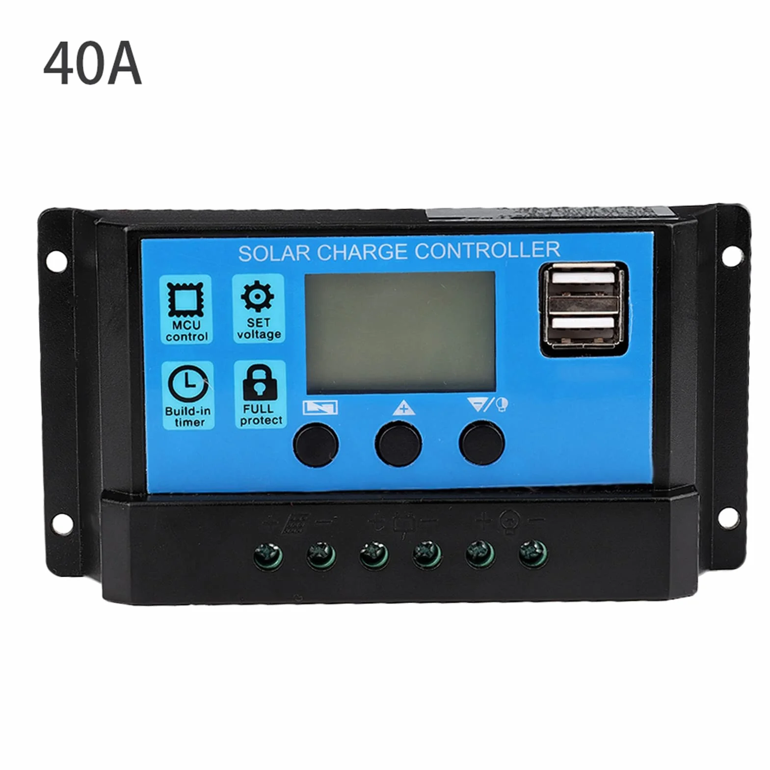 Regulator ładowania słonecznego, PWM 12 V 24 V, automatyczny regulator ładowania solarnego, regulator baterii panelu słonecznego, podwójny wyświetlacz LCD USB (40 A)