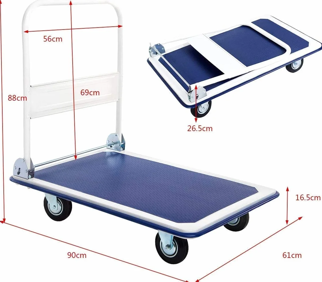 COSTWAY Wózek platformowy 300 kg, składany, wózek transportowy, wózek transportowy, 90 x 60 cm, składany wózek z powłoką antypoślizgową, metalowy