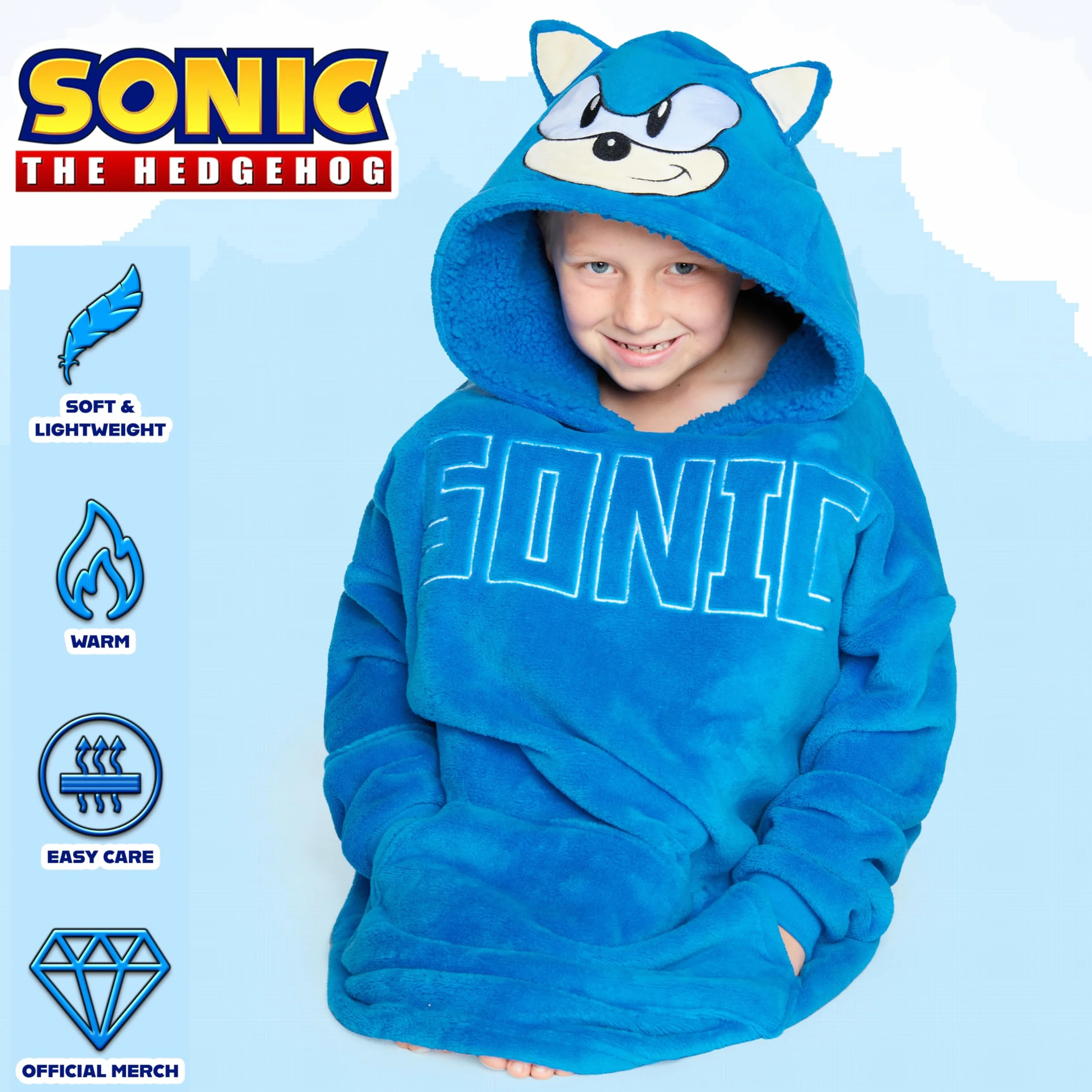 Sonic The Hedgehog Polarowy koc z Kapturem dla Chłopców i Nastolatków Ponadwymiarowe Polarowe Ponczo Jeden Rozmiar Prezenty dla Chłopców
