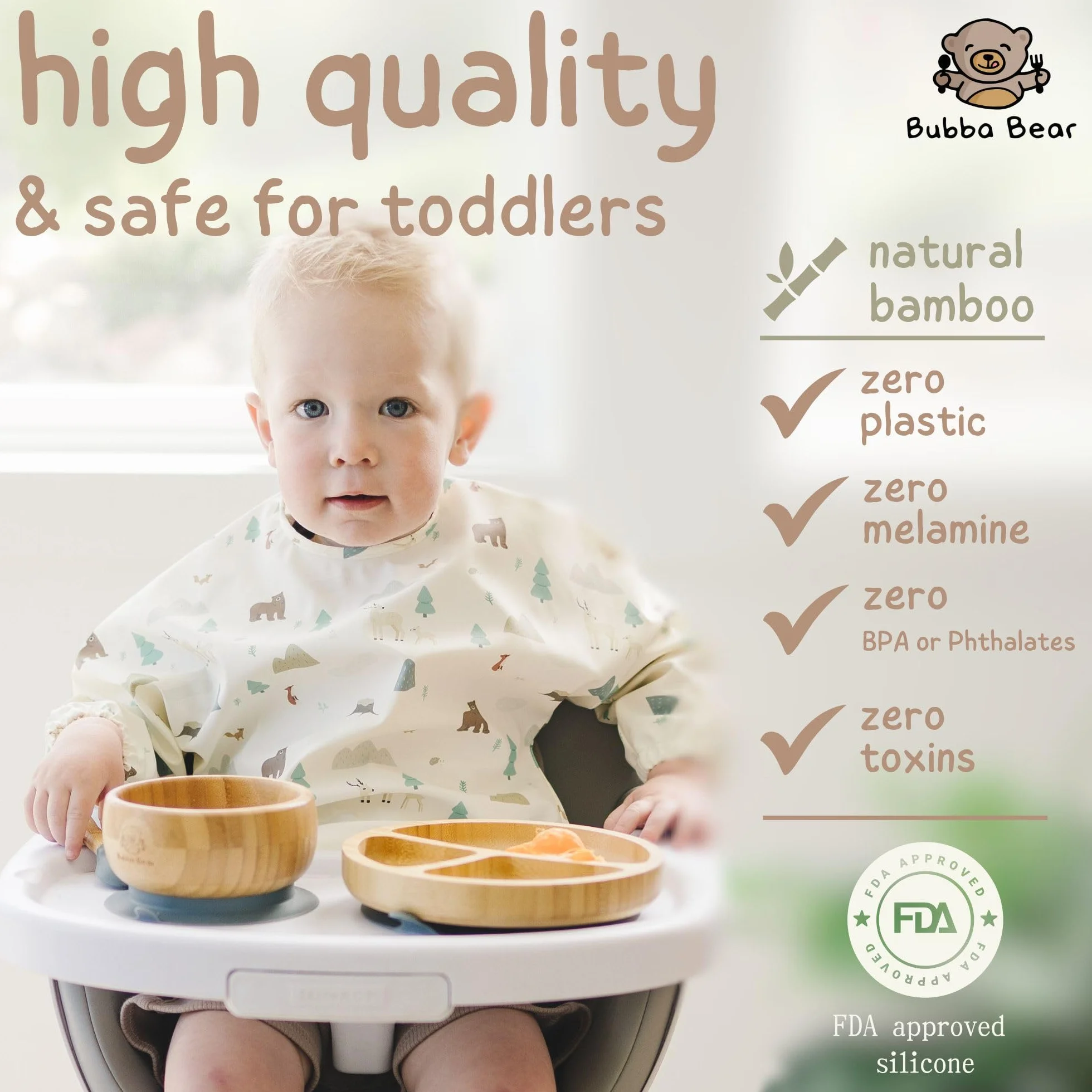 Bubba Bear Zestaw misek i talerzy z przyssawką dla niemowląt i małych dzieci | Weaning Bubba Bear e-book | zielony bambus