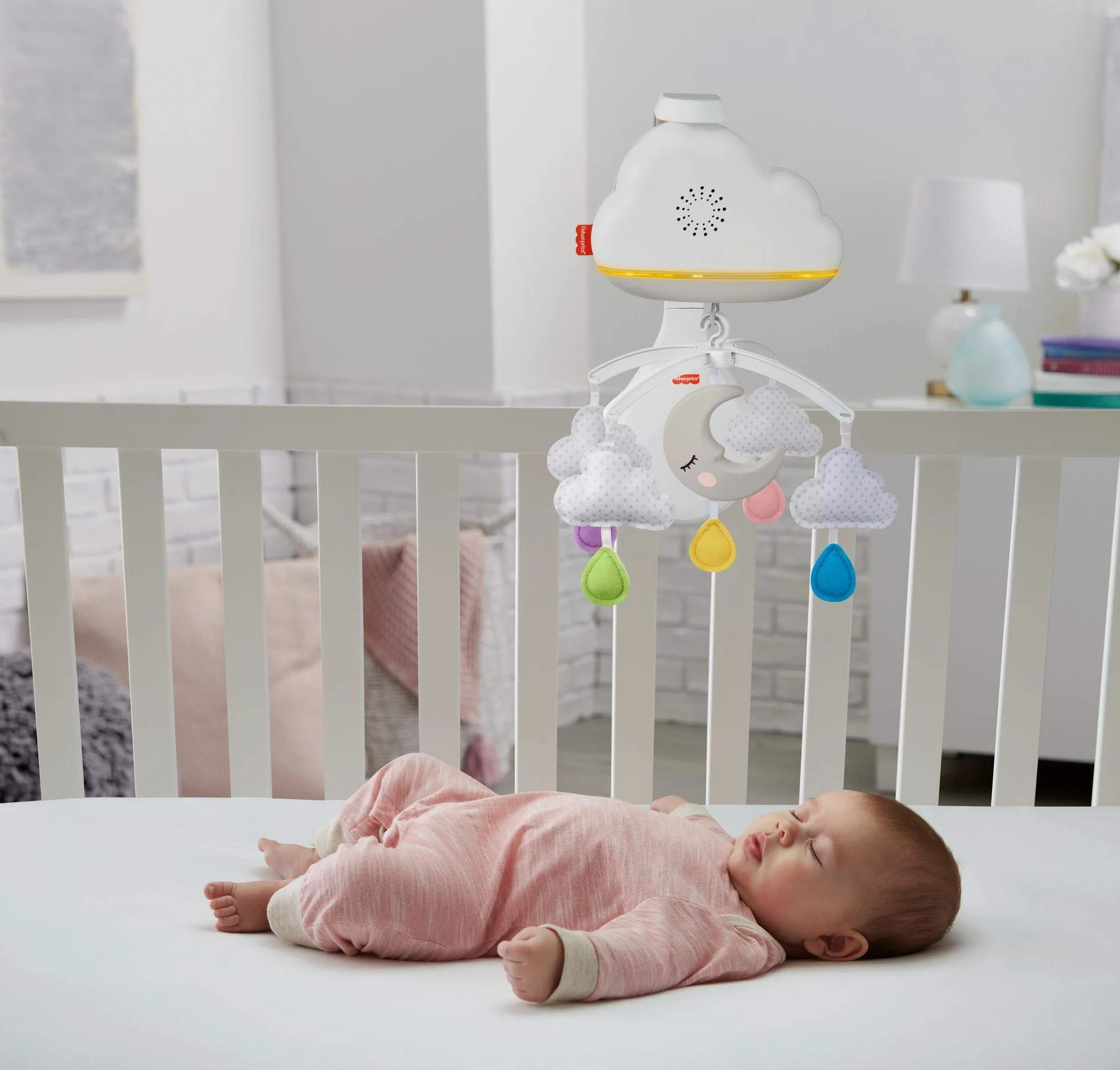Fisher-Price Chmurkowa karuzelka uspokajacz, zabawka z dźwiękami do łóżeczka dla dzieci od narodzin, GRP99