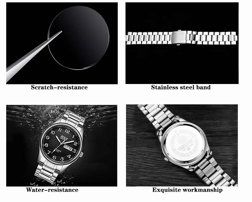 BOSCK Zegarek męski analogowy 40 mm stal nierdzewna wodoodporny z datą i dniem