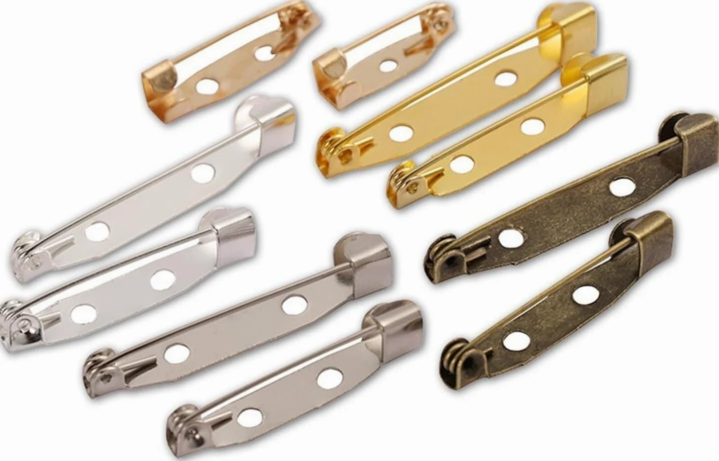 50 sztuk Pin Backs Broszka Klip Baza Pins dla DIY Biżuteria | Puste broszki z 2 otworami, mocny metal, srebrne wykończenie, łatwe zapięcie zapewniające bezpieczne mocowanie