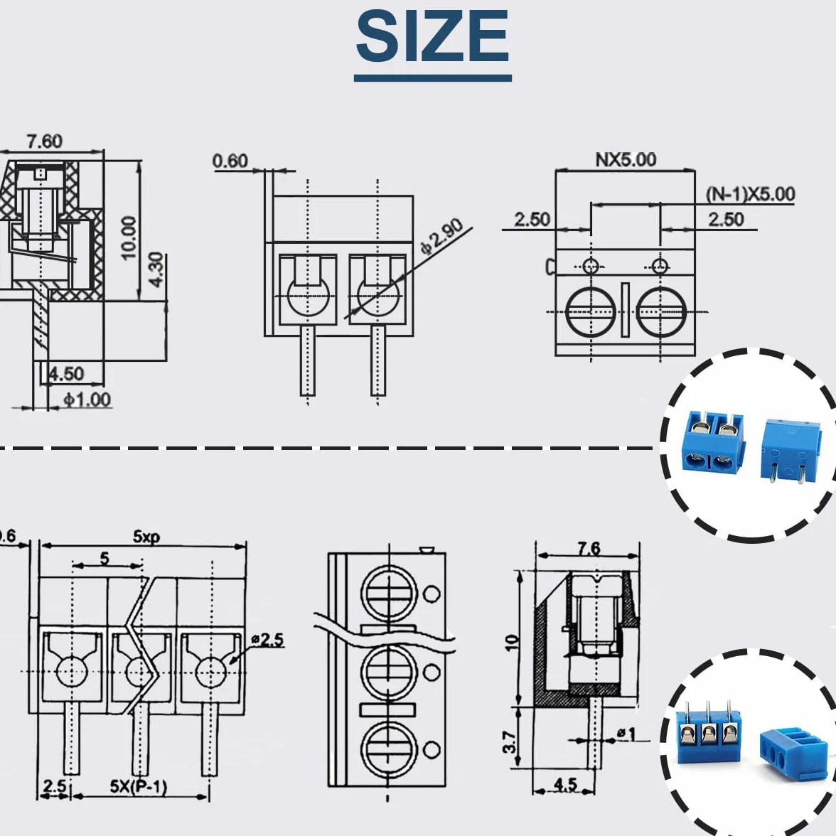 PCB Mount Screw Terminal Block, 5 mm, 2/3/4 piny, zacisk śrubowy, złączka wtykowa, lutowany zacisk śrubowy, śrubokręt krzyżowy, do Arduino (60 sztuk)