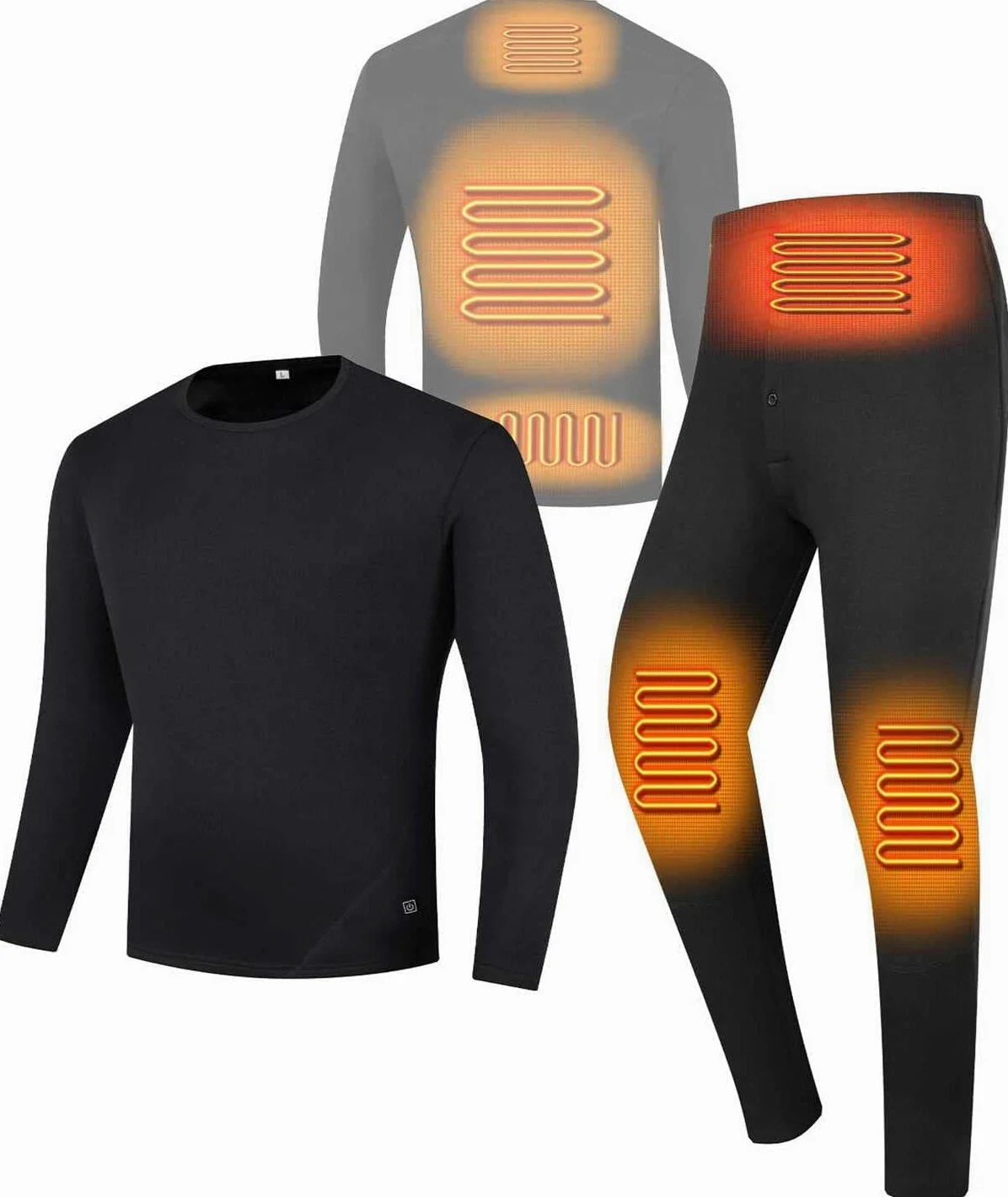 Komplet bielizny męskiej podgrzewany termiczny góra i dół dla mężczyzn, podgrzewana koszulka USB podgrzewana elektrycznie bielizna termoaktywna (Color : Czarny, Size : XXL-XXLarge)