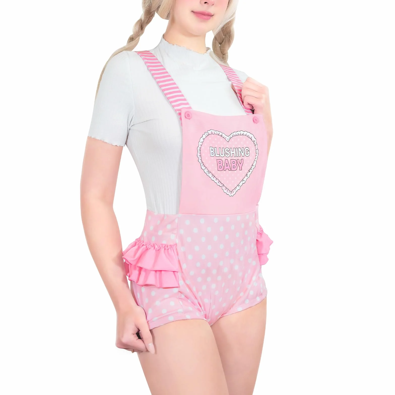 LittleForBig Krótkie ogrodniczki Overalls Shortalls - Blushing Baby Falbanki