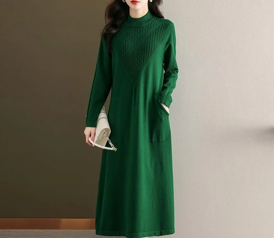 Oversize damskie sukienki dziewiarskie długi sweter na jesień zimę moda patchworkowy sweter ciepła sukienka