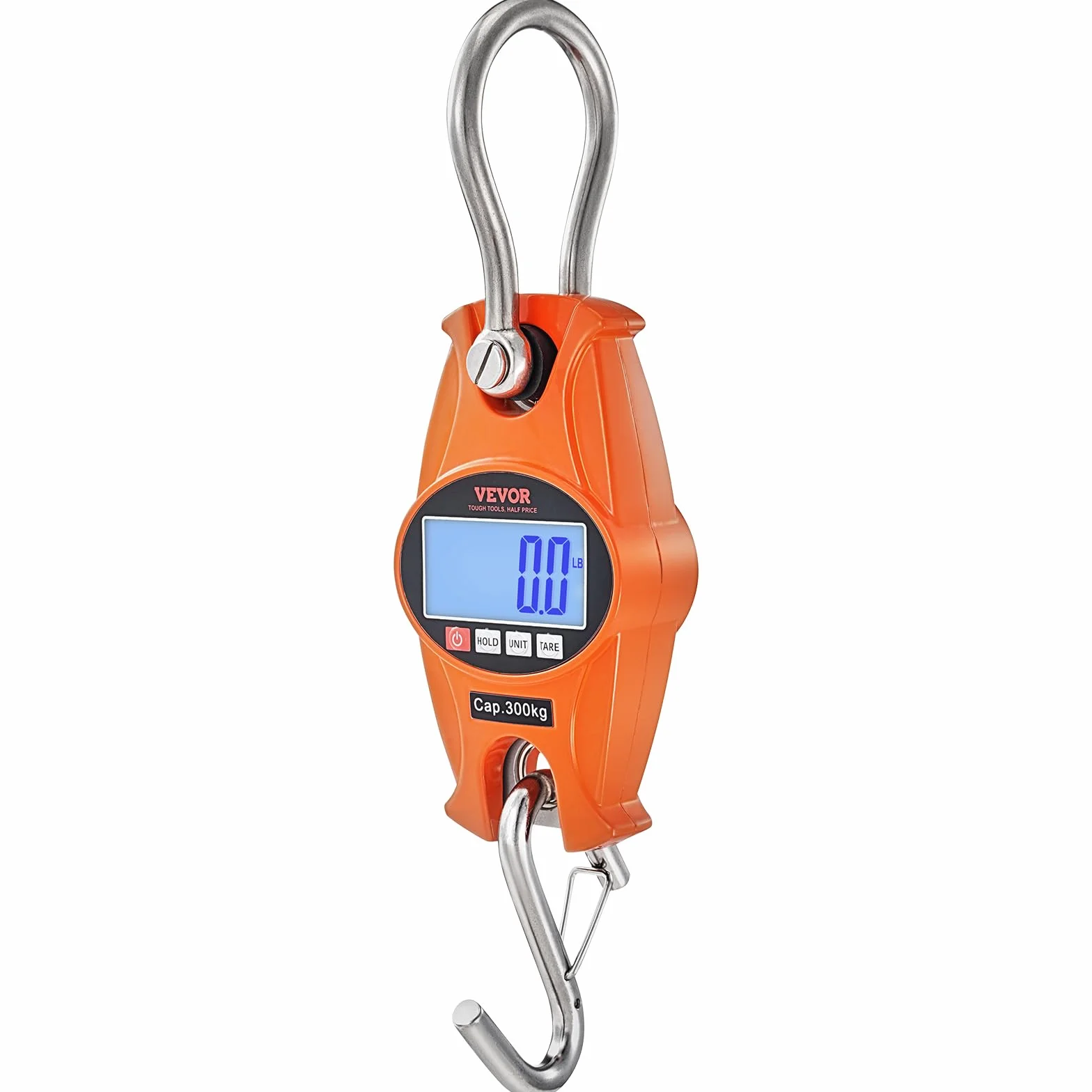 VEVOR Waga dźwigowa 0,15 do 300 kg, cyfrowa waga wisząca, lbs/kg/N, dokładność 0,05 kg, waga przemysłowa, wyświetlacz LCD, wisząca mini waga przenośna z hakiem