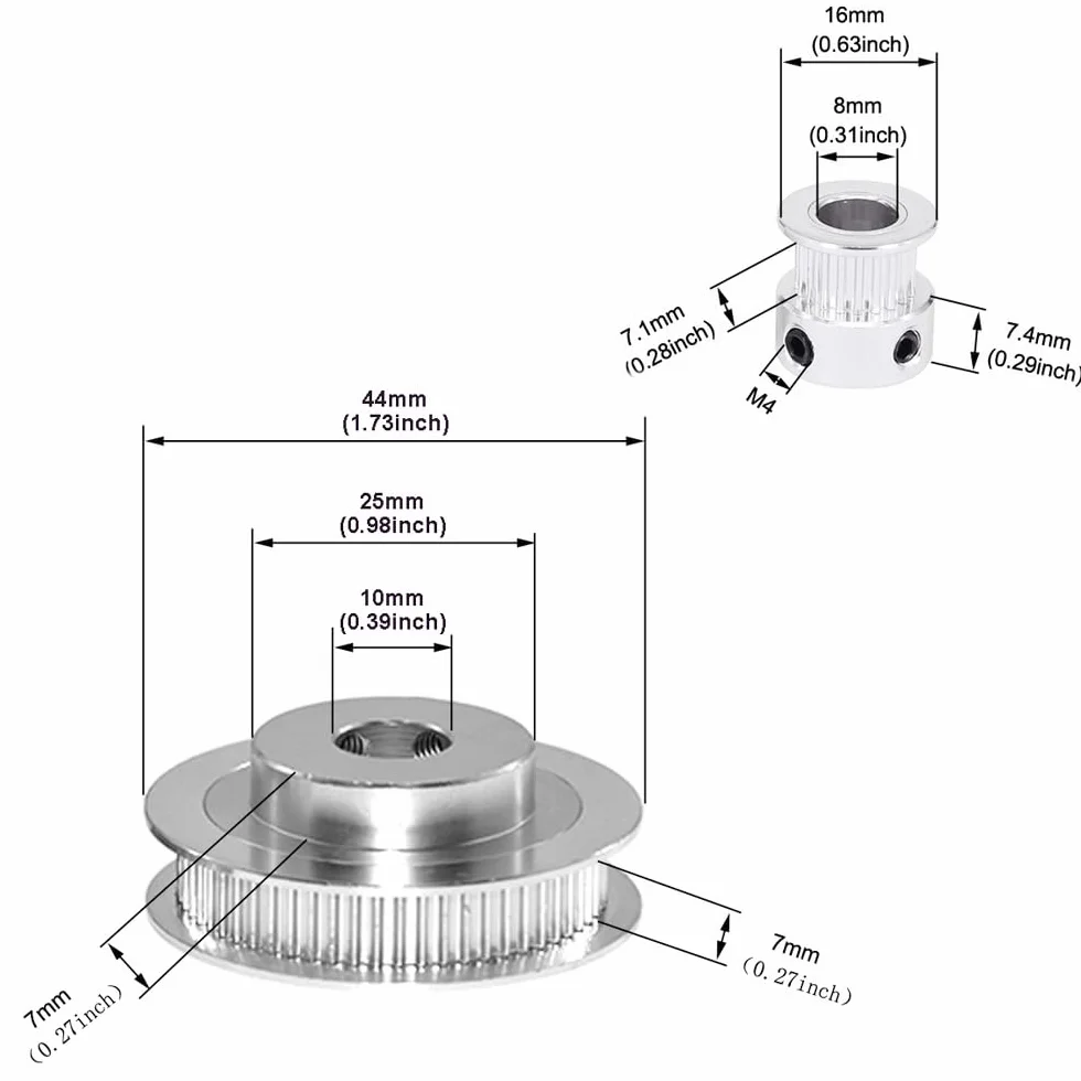 2 zestawy kół synchronicznych 2GT 20 i 60 zębów, otwór 10 mm, aluminiowe koło pasowe rozrządu z 2 paskami o długości 200 mm i szerokości 6 mm (20-60T-10B-6)