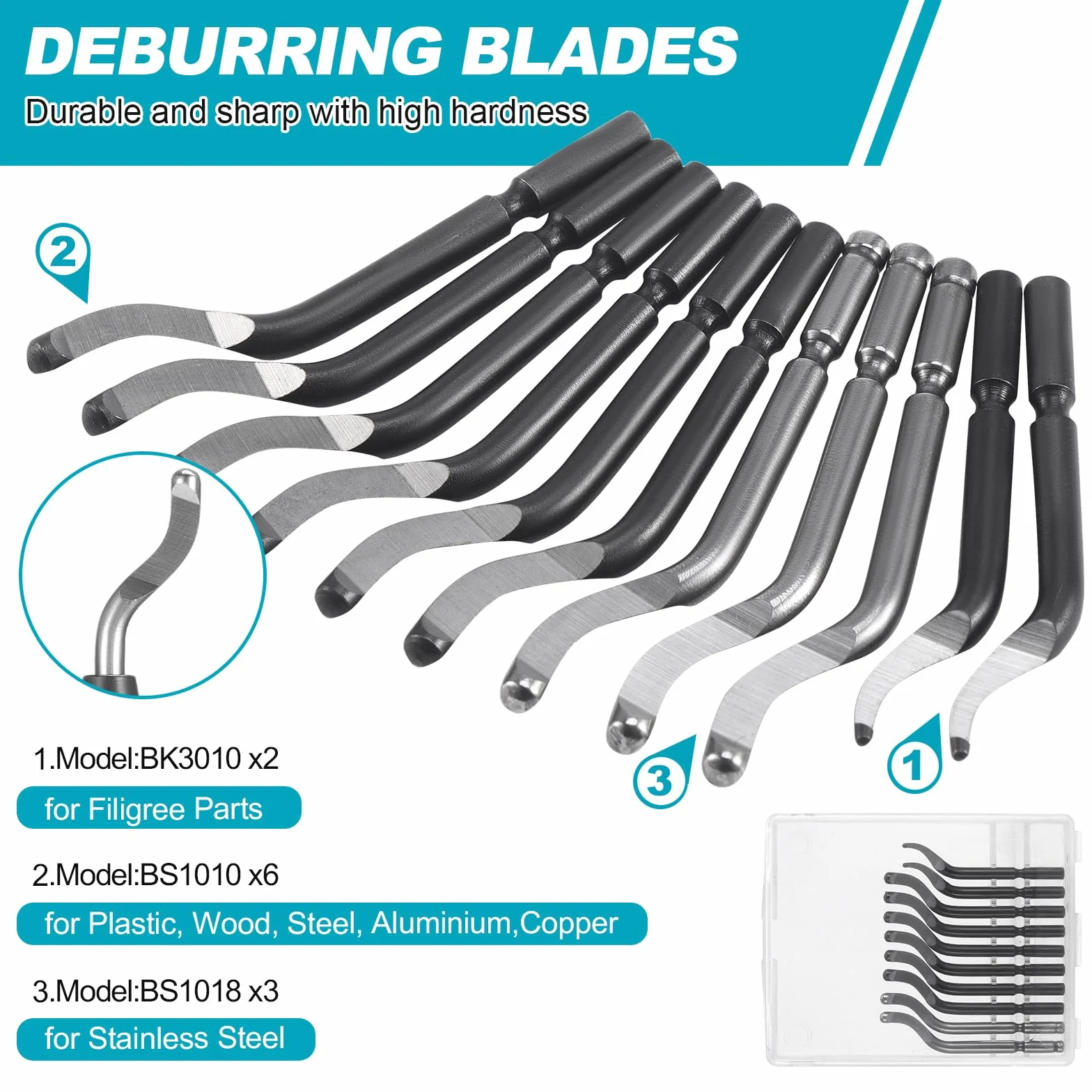 HSEAMALL Narzędzie do gratowania z 11 ostrzami z stali szybkotnącej, precyzyjne usuwanie zadziorów do krawędzi do druku 3D, metalu, stal nierdzewnej, plastiku i aluminium