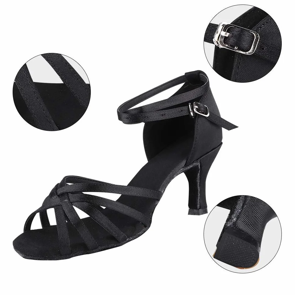 Keenso Latynoskie buty do tańca na salę balową, importowana satynowa tkanina, buty do tańca latynoskiego, modne i klasyczne