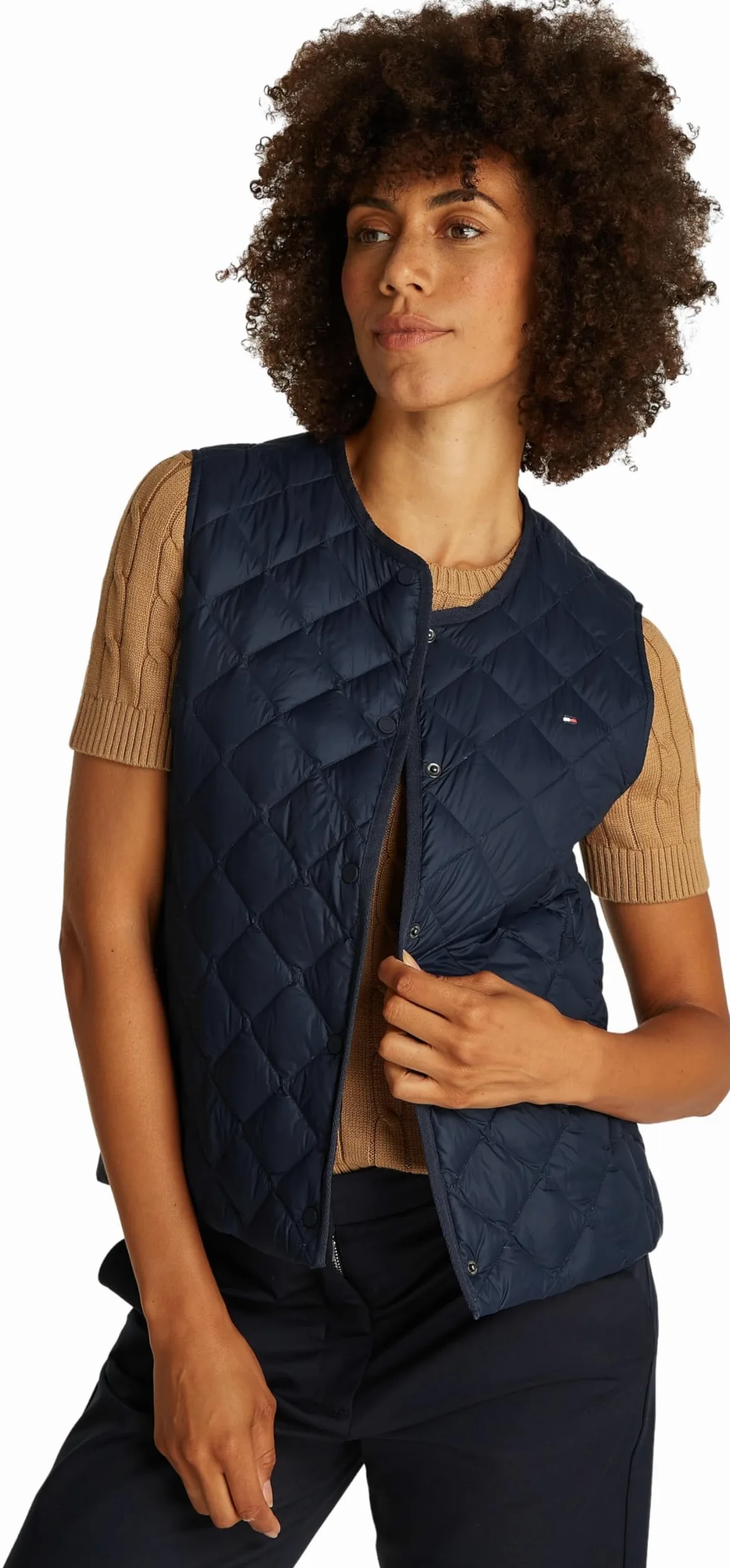 Tommy Hilfiger Damska kurtka bez rękawów pikowana kołnierzyk cienka kamizelka, Niebieski (Dark Night Navy), 3XL