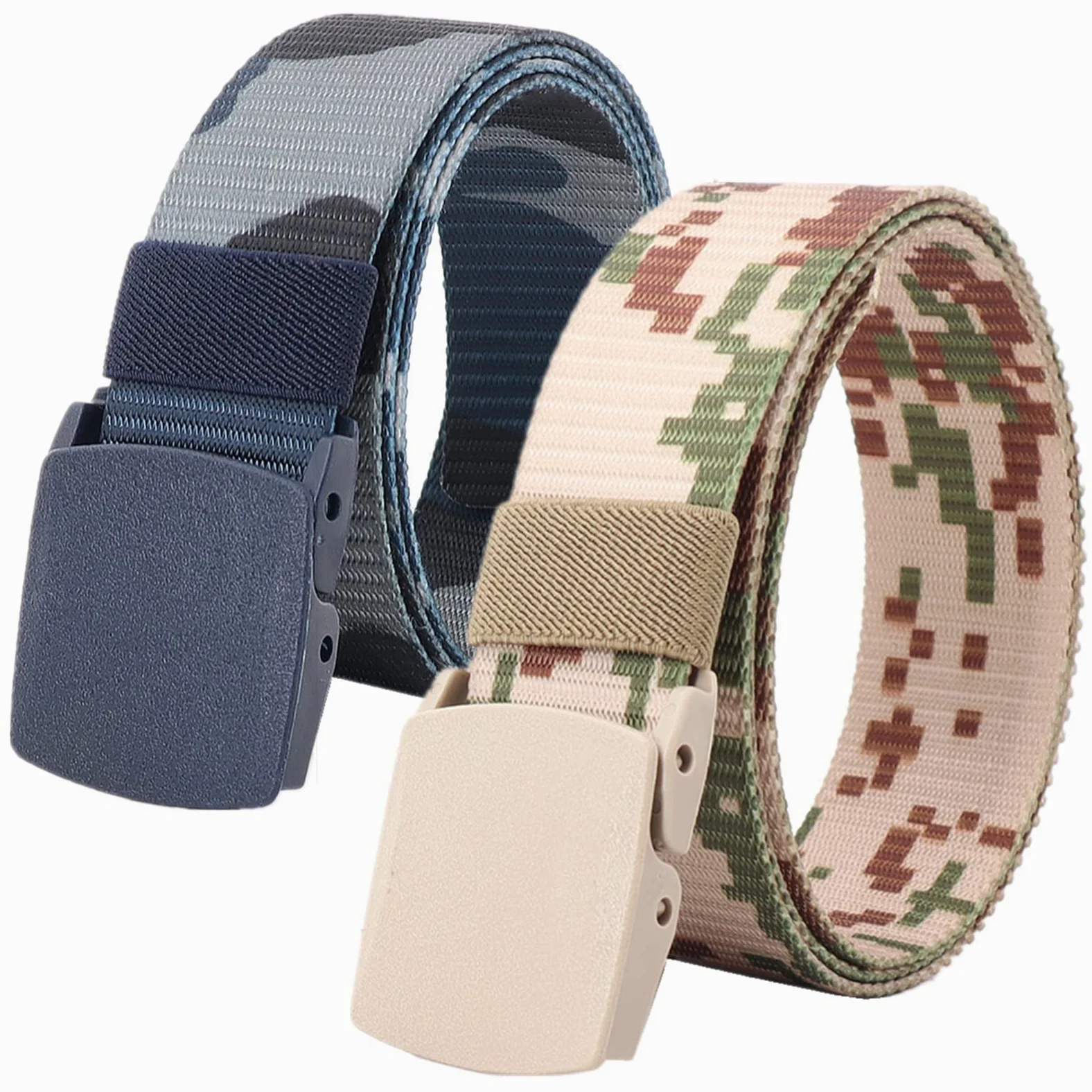 Paski męskie Pleciony pasek, pasek męski, lekkie nylonowe pasy taktyczne wojskowe z plastikową klamrą, 2 szt(Camouflage 27,Length 170CM/67")