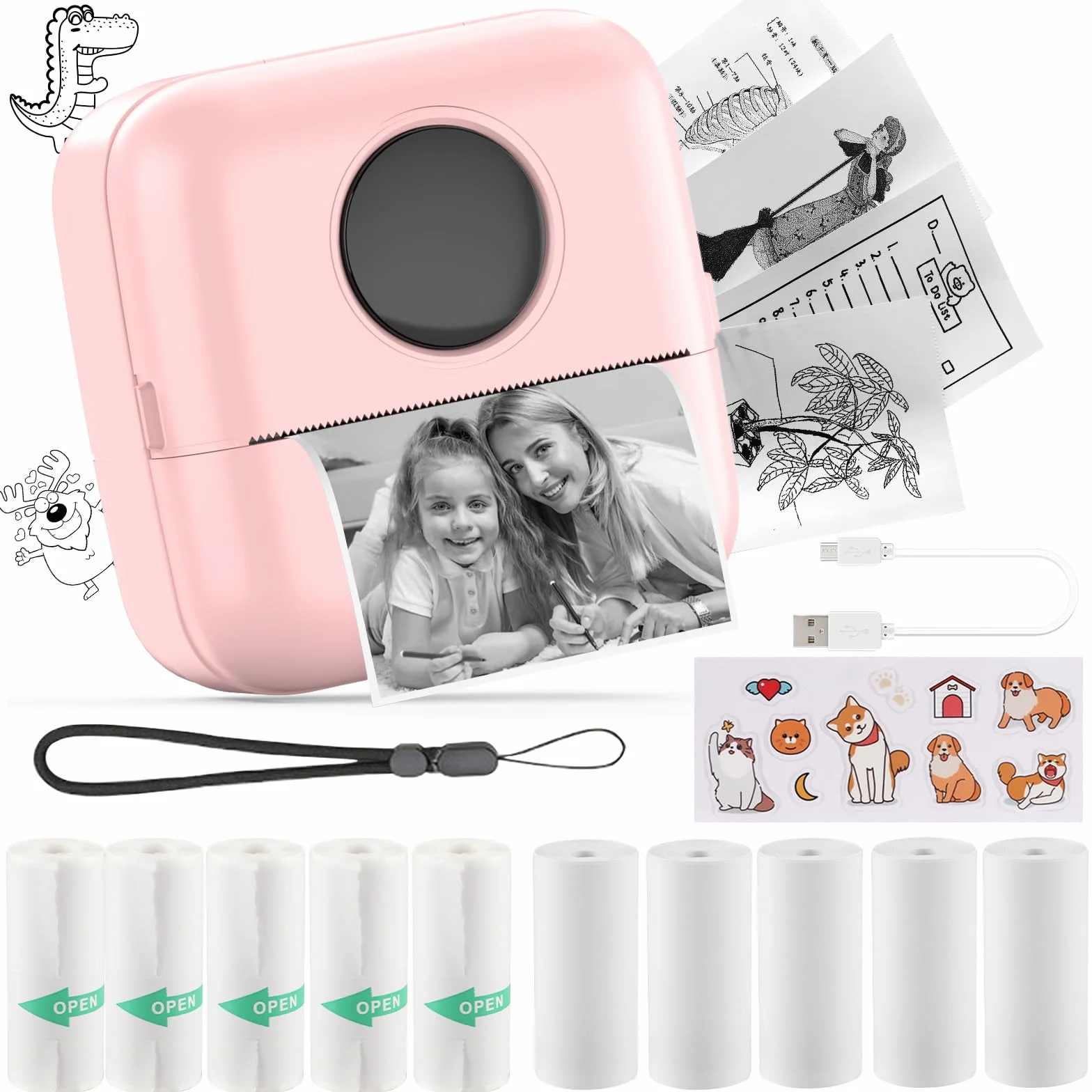 Mini drukarka, drukarka kieszonkowa, mini drukarka zdjęć do smartfonów, drukarka z naklejkami
