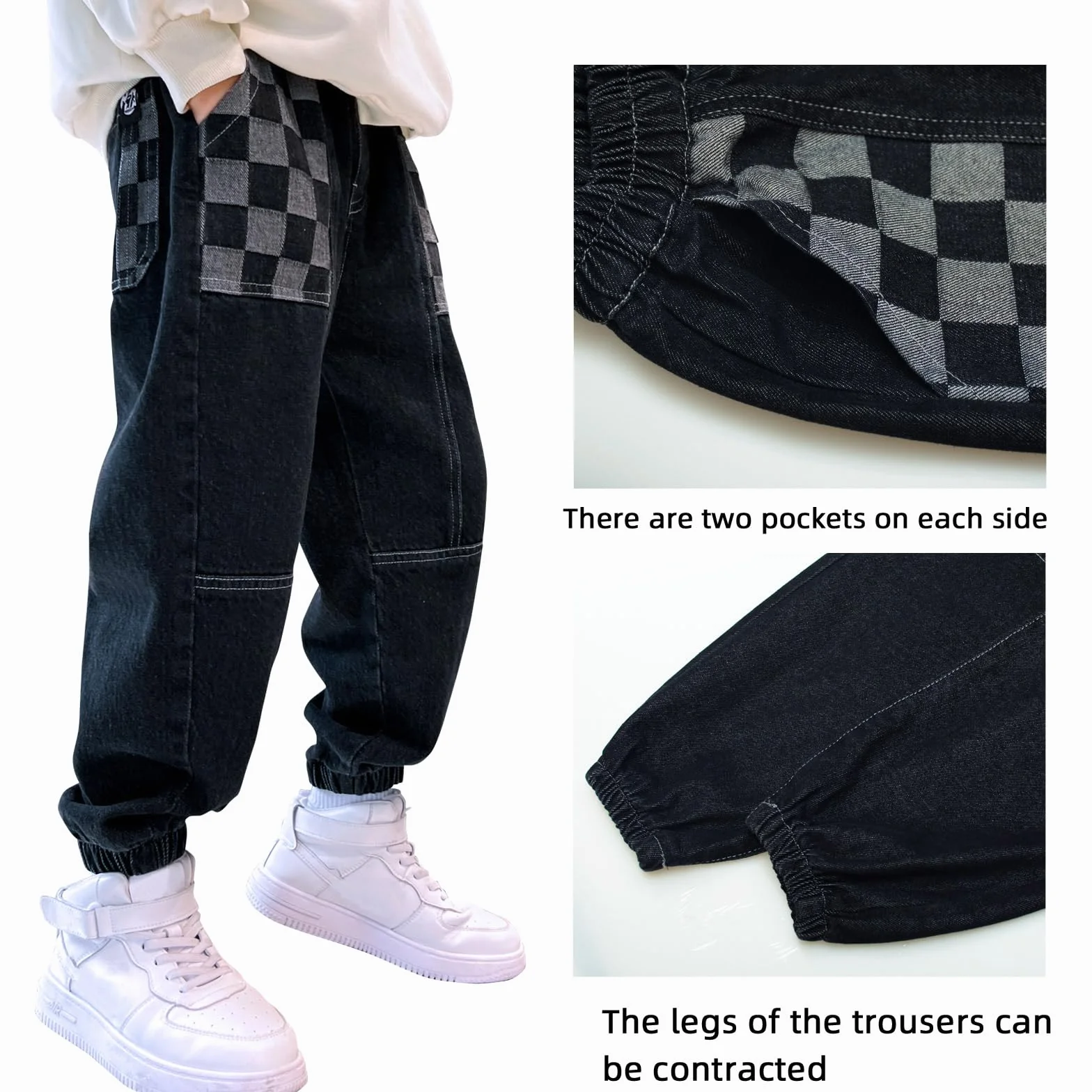 MEILONGER Baggy Jeans chłopięce dziecięce elastyczne spodnie ze stretchem w talii, modne spodnie jeansowe