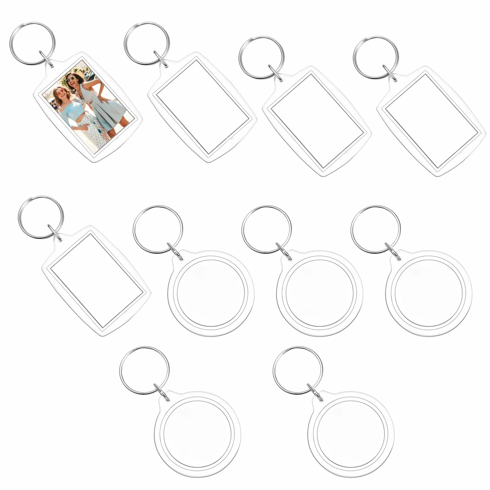oruola 10 sztuk okrągłych breloczków do kluczy, 4 cm, do kluczy, dla przyjaciół rodziny, prezent ze zdjęciem, DIY, na urodziny, rocznicę, 10 sztuk, przezroczysty