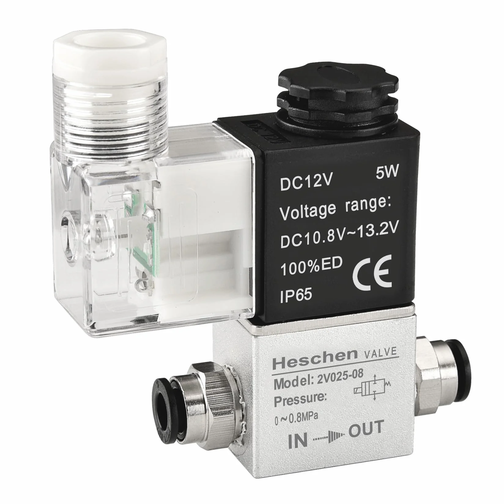 Heschen elektryczny pneumatyczny zawór elektromagnetyczny 2V025-08 12 VDC PT1/4 2/2 drożny normalnie zamknięty IP65 CE