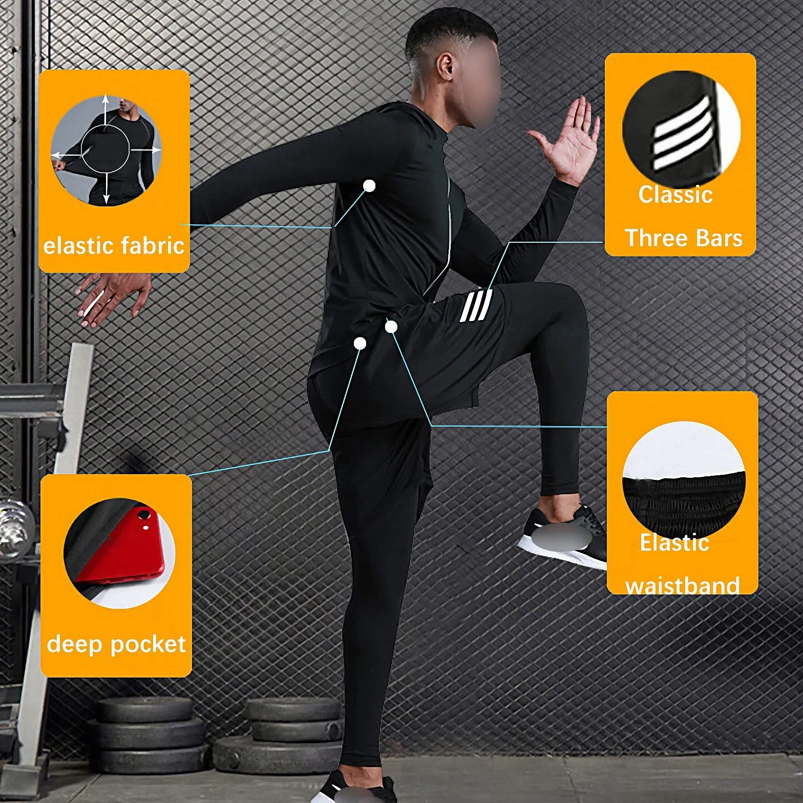 7-częściowy męski zestaw odzieży fitness, szybkoschnące legginsy na siłownię, outdoorowa warstwa bazowa odzież sportowa, styl 9, 4XL