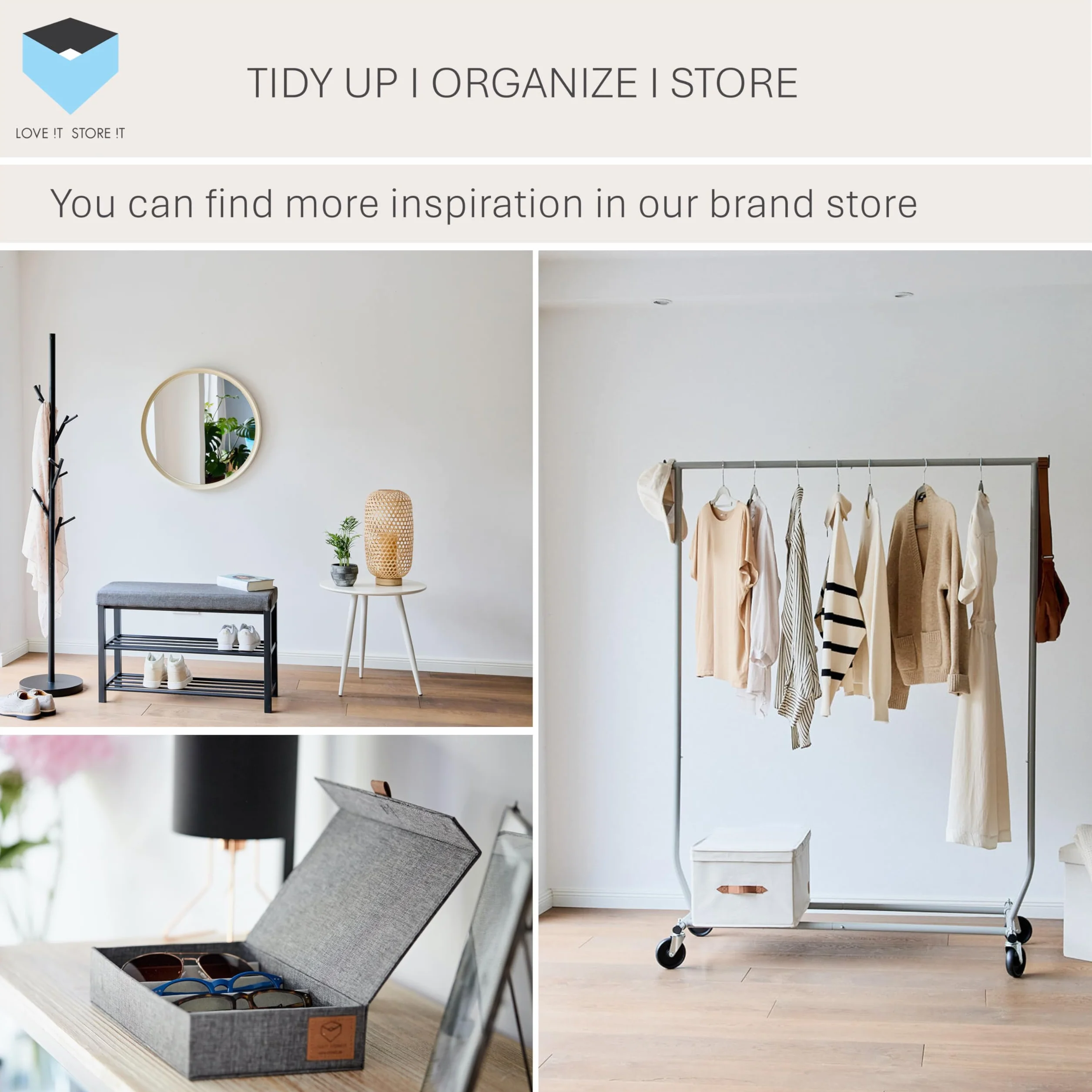 Love IT Store IT pudełko do przechowywania okularów – pudełko na okulary z wysokiej jakości lnu, aksamit wewnątrz – wzmocnione drewnem – z 5 przegródkami, kolor szary, 30 x 17 x 6 cm