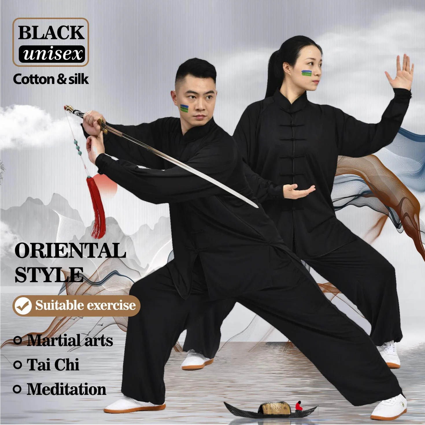 BBLAC 2KEY Chińskie tradycyjne mundury do Tai Chi Wing Chun z mlecznego jedwabiu,3XL