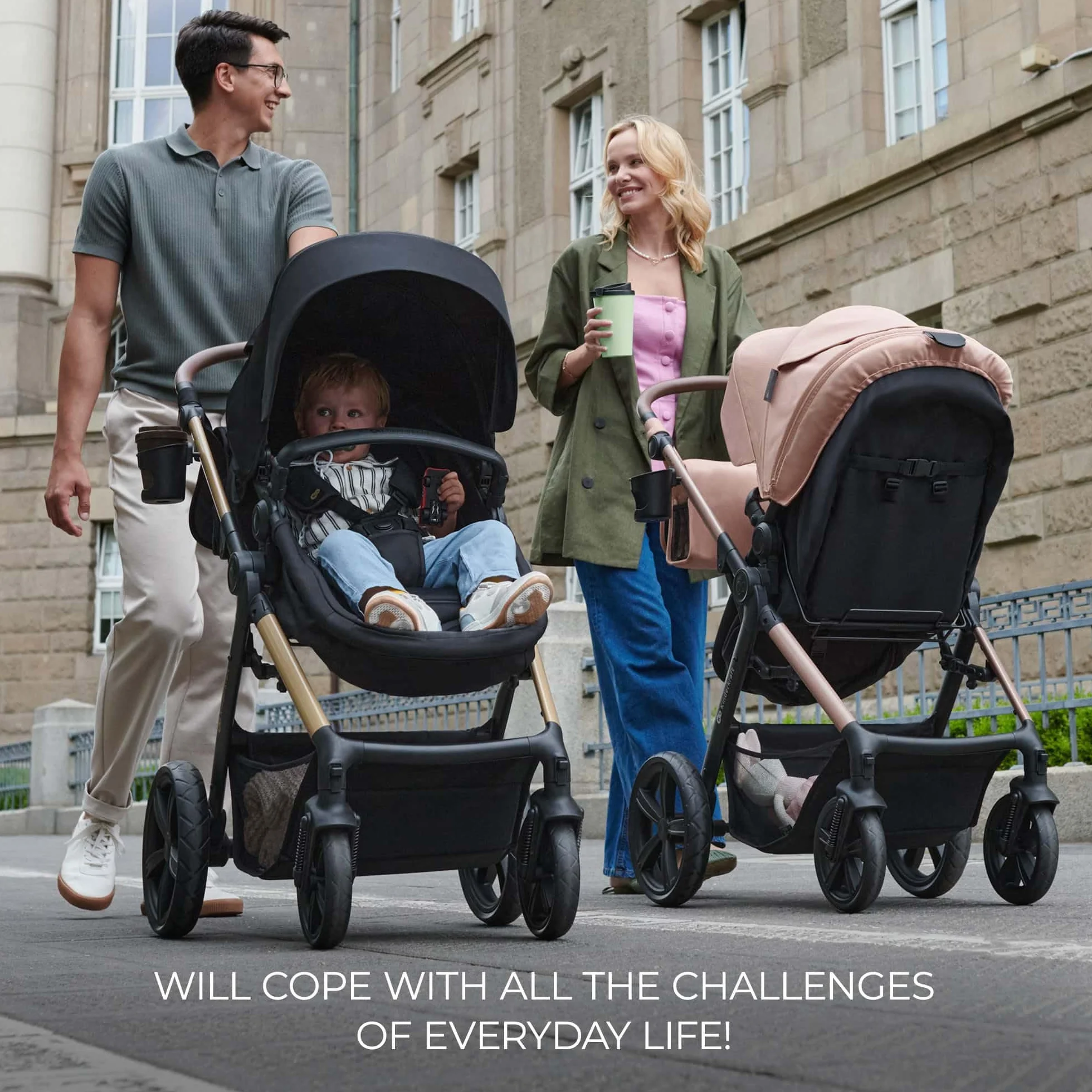 Kinderkraft MOOV 2 AIR 3 w 1, fotelik samochodowy, Mink PRO I-Size, system podróżny, wózek dziecięcy, krzesełko spacerowe, składane, dla noworodka, od urodzenia do 3 lat, Szary
