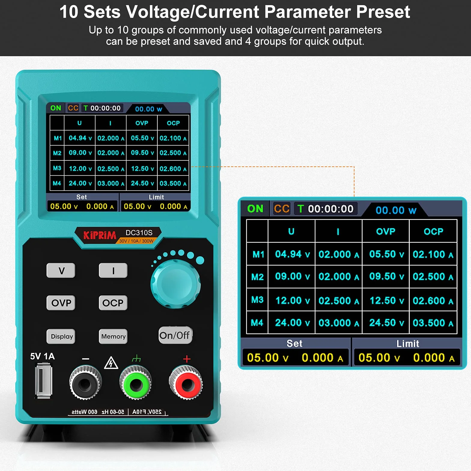 Kiprim DC310S Programowalny zasilacz laboratoryjny 0–30 V 0–10 A LED
