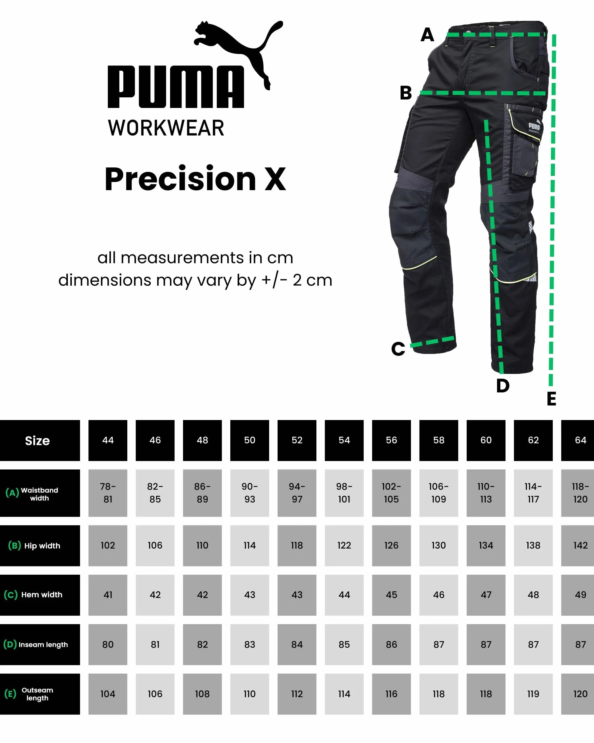 PUMA Workwear Spodnie robocze męskie Precision X z wieloma kieszeniami i wzmocnionymi kolanami