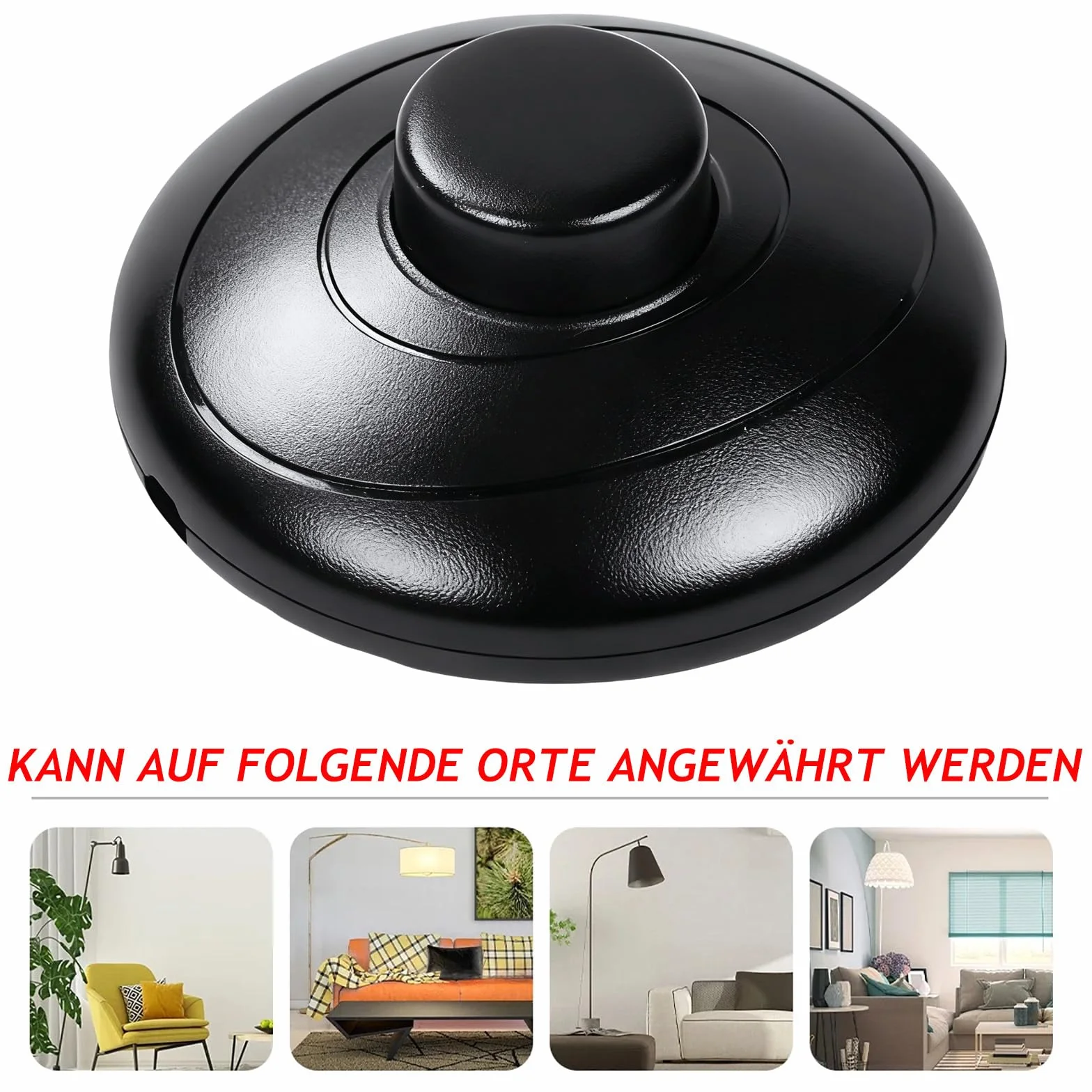 Powice Włącznik nożny, okrągły, czarny, 2 A, 250 V, lampa stojąca, przełącznik pedału