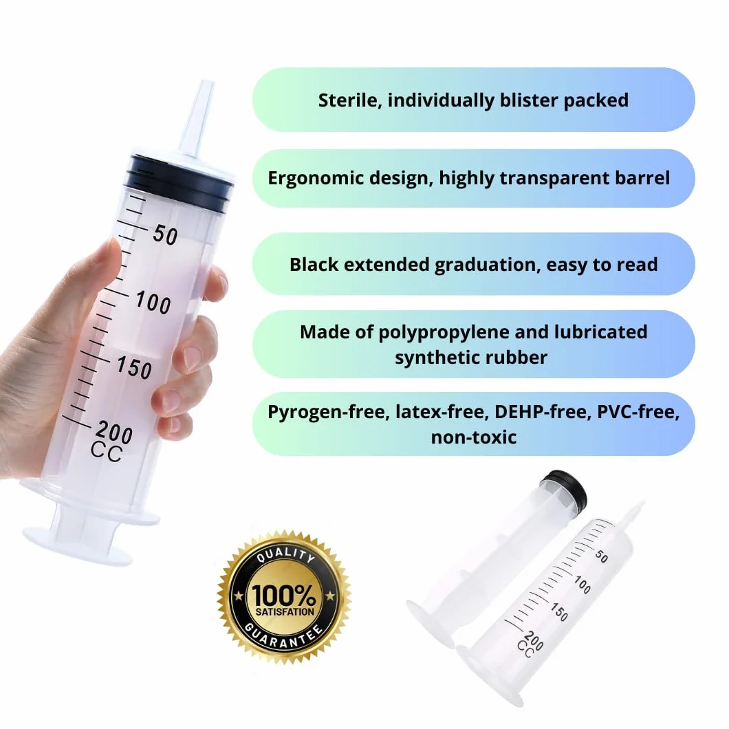 1 strzykawka 200 ml/cc z wężem, wielokrotnego użytku, pojedyncze opakowanie, sterylne płyny pomiarowe, nawadnianie roślin, żywność dla zwierząt, laboratoria naukowe, przemysł