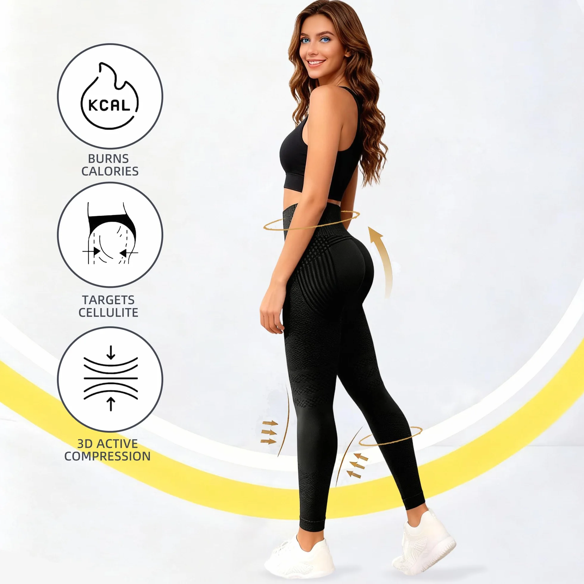 Legginsy antycellulitowe damskie sportowe długie kompresyjne push-up do jogi pilatesu