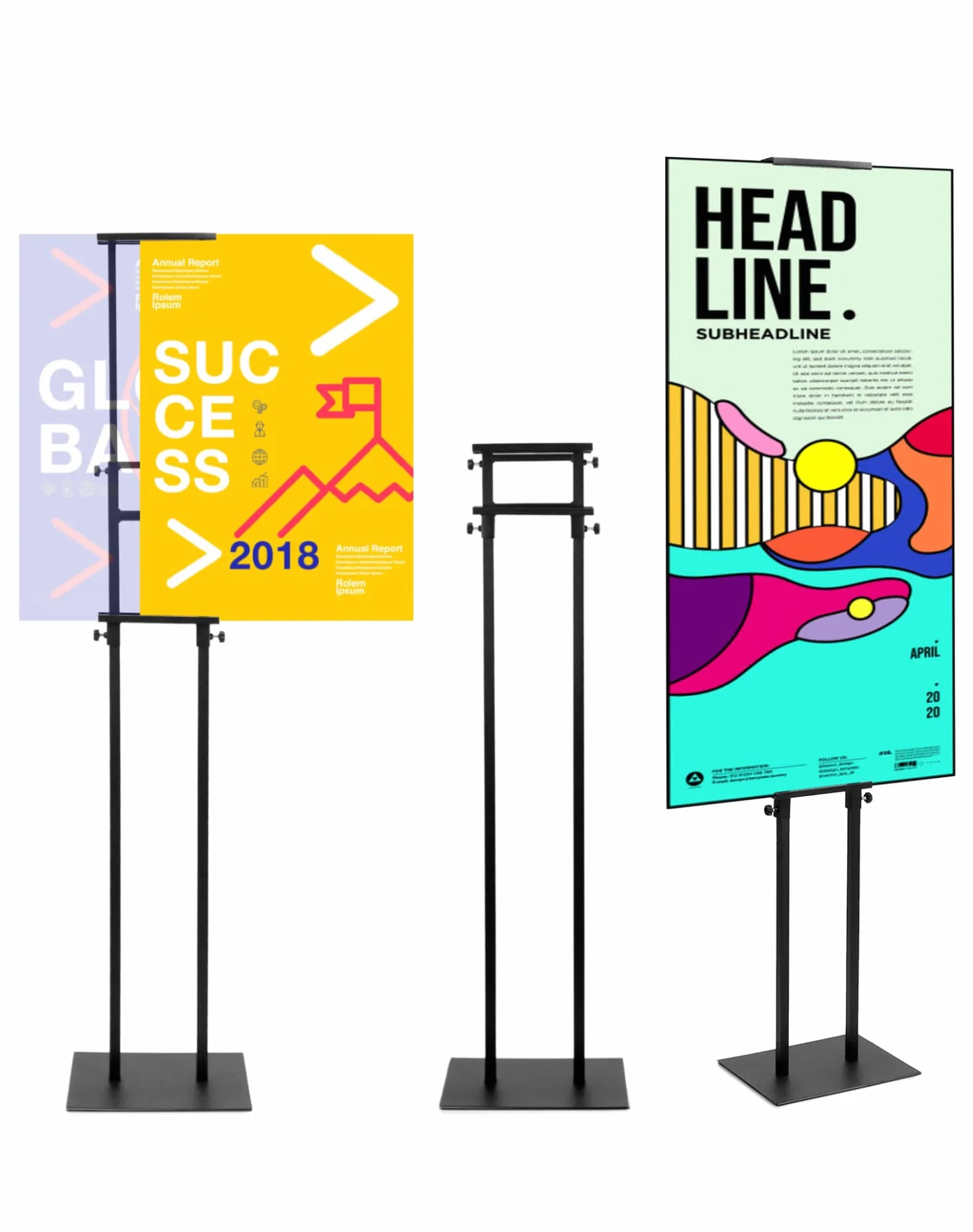 QWORK® Dwustronny stojak plakatowy, Regulowany stojak informacyjny na imprezy i promocje, Odpowiedni do szyldów o wysokości od 12 cm do 210 cm