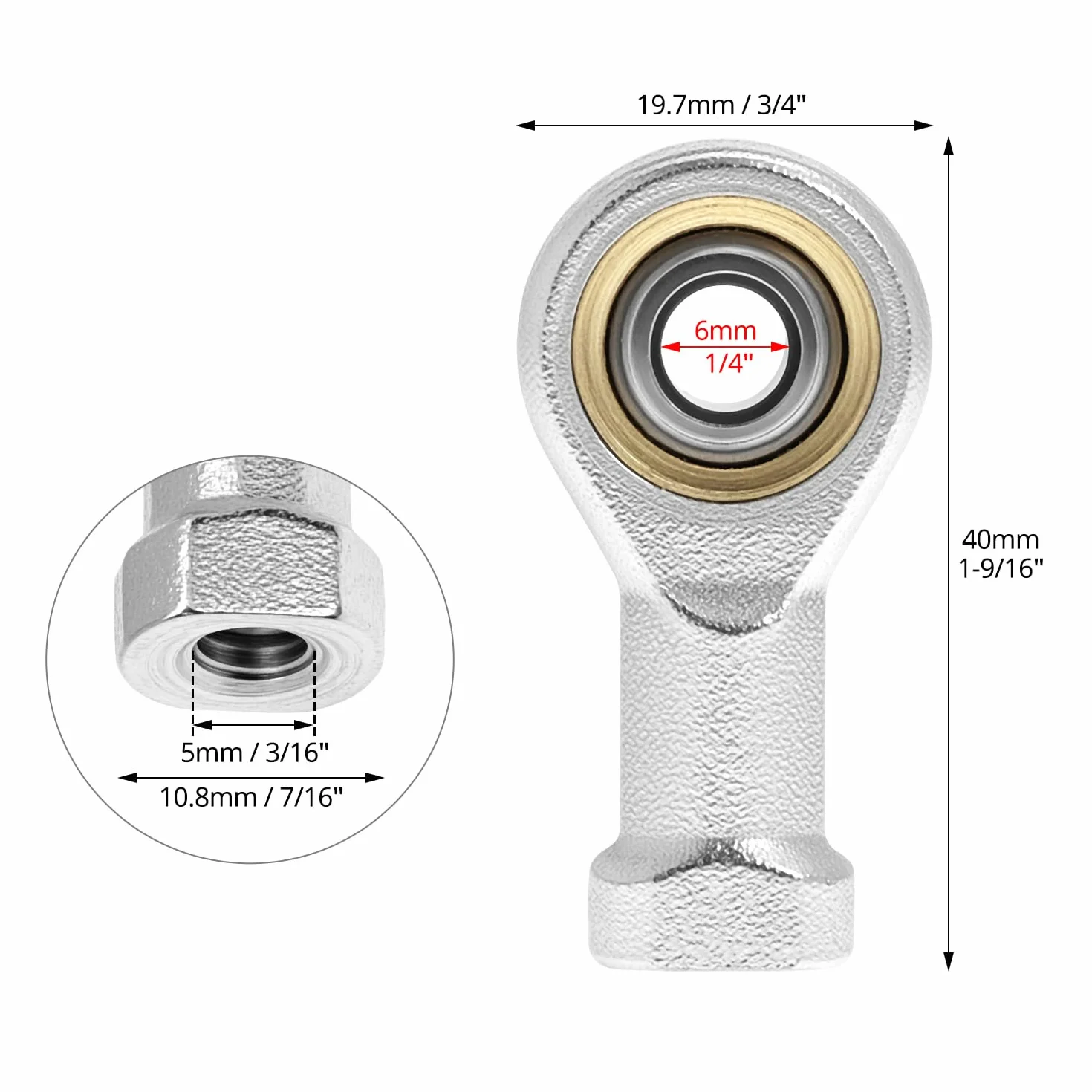 QWORK® 4 sztuki 6mm łożysko przegubu, łożysko przegubu M6 x 1,0, metryczny gwint wewnętrzny, gwint prawoskrętny, samosmarujące do sferycznych końcówek drążka przesuwnego