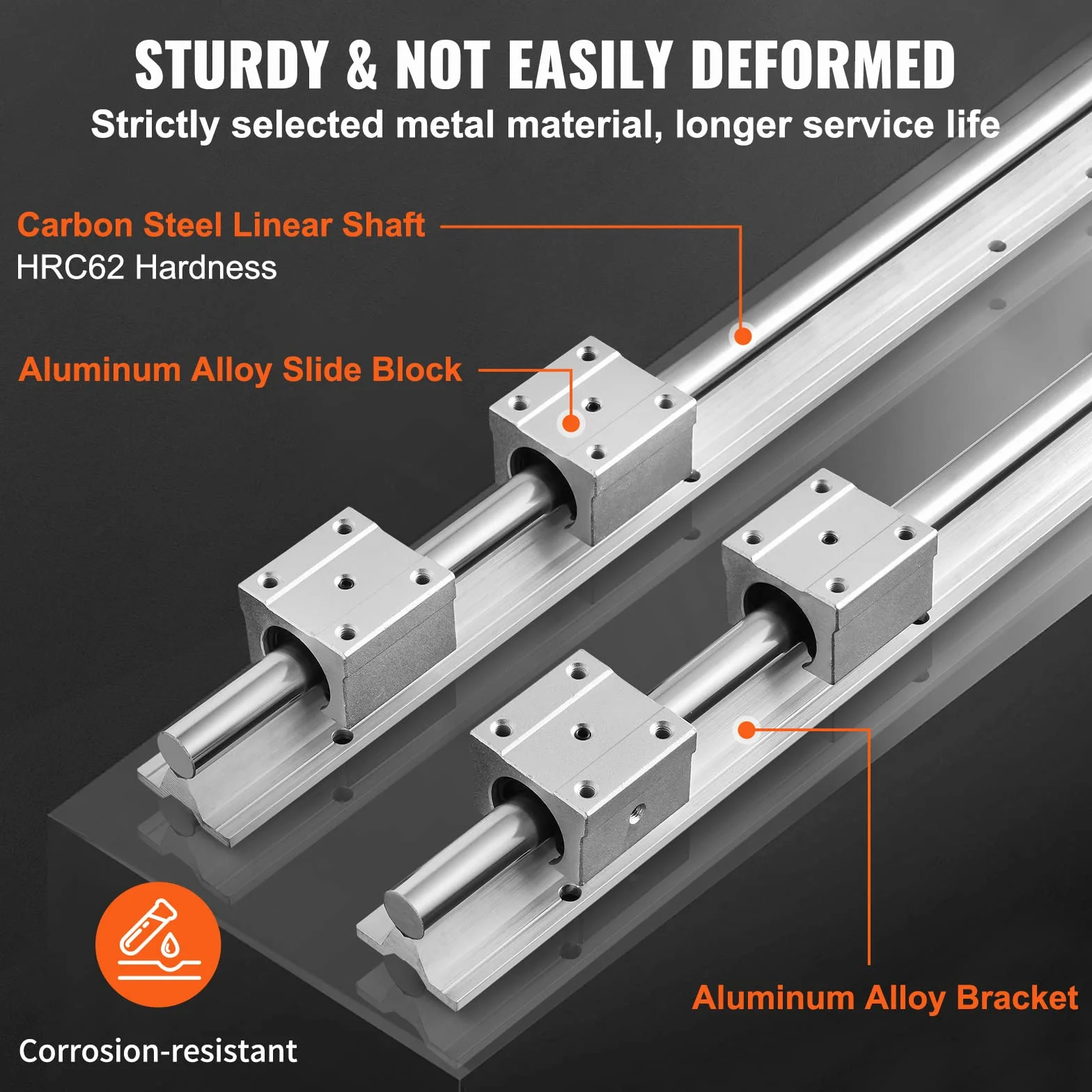 VEVOR Prowadnica liniowa 2 szt. SBR20-2200 mm stal węglowa aluminiowa szyna prowadząca z 4 szt. bloki ślizgowe SBR20UU, łożysko liniowe, blok łożyskowy CNC części do frezarki/tokarki 3D