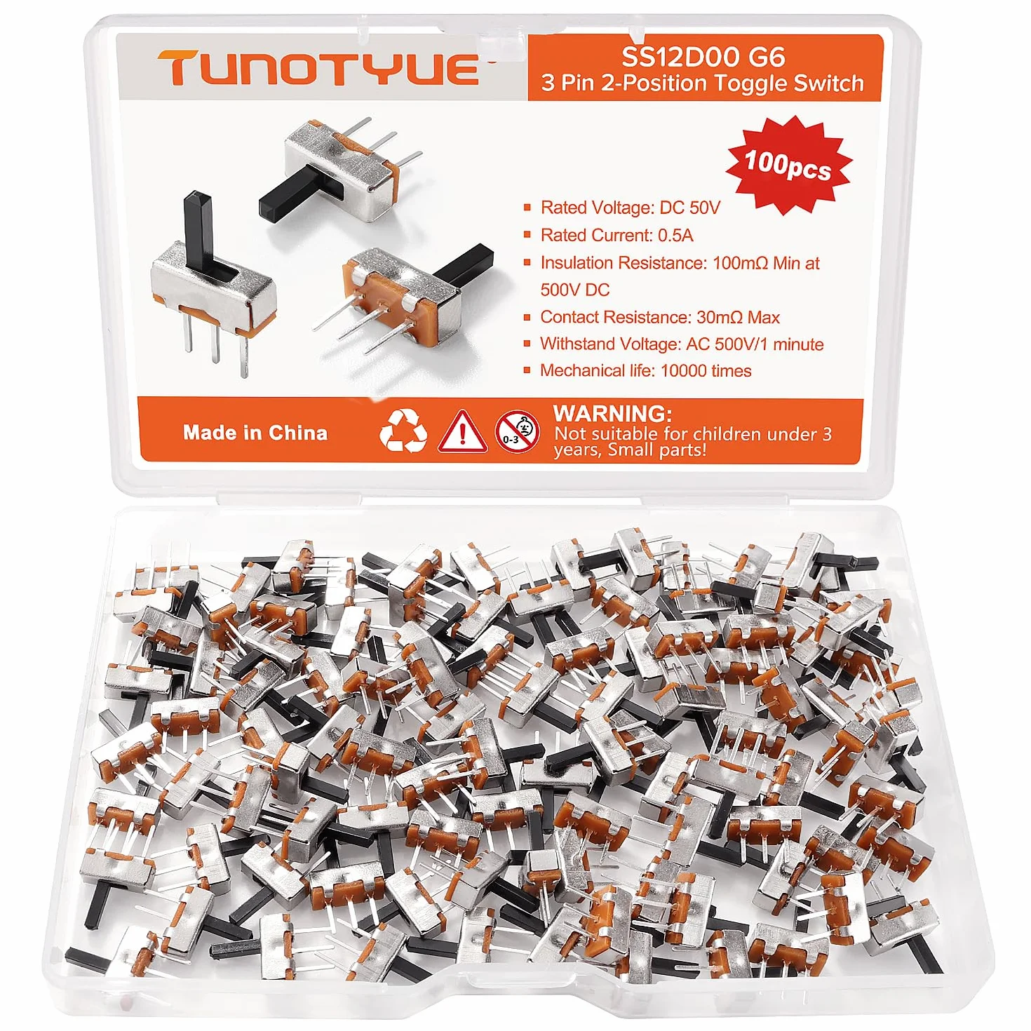 100 Sztuk SS12D00G6 Miniaturowy Przełącznik Suwakowy, 1P2T SPDT 3-Stykowy 2-Pozycyjny DC 50 V 0.5 A Przełączniki Suwakowe, do Elektronicznych Zabawek, Opraw Oświetleniowych