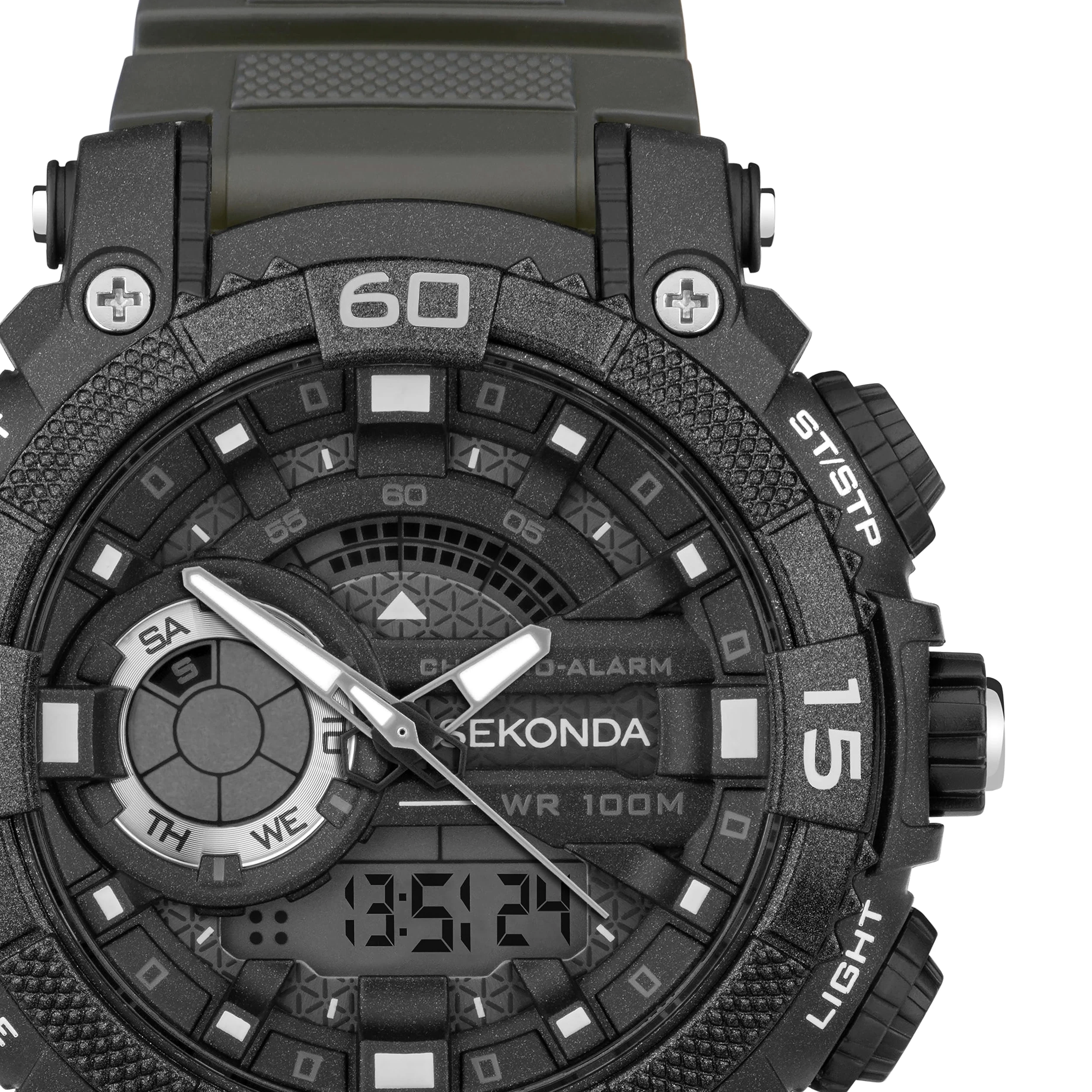 Sekonda Malvern 49 mm Męski Ani-Digi Kwarcowy Lekki Zegarek Sportowy Z Podświetleniem Dzień Data Funkcja Alarm Stoper 100 m Wodoodporny