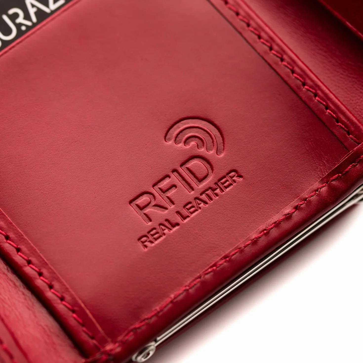 SURAZO Skórzany portfel damski z RFID, 12 przegródek na karty, czerwony