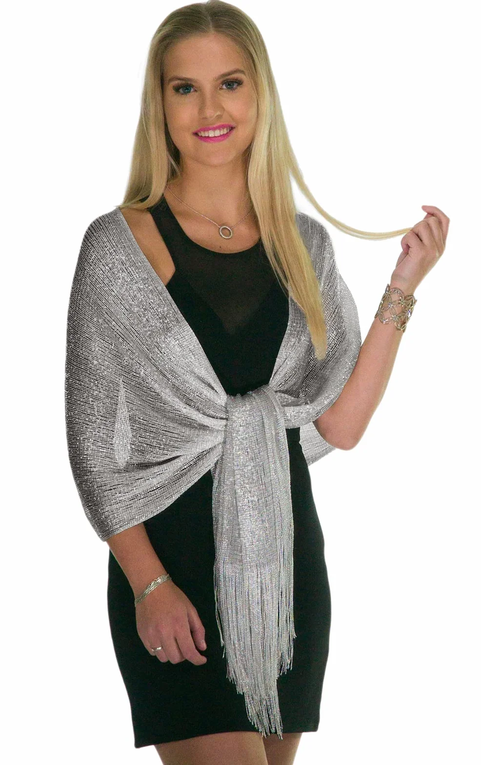 ShineGlitz Szale i chusty na suknie wieczorowe, damskie, eleganckie, na wieczór, Srebrny, rozmiar uniwersalny