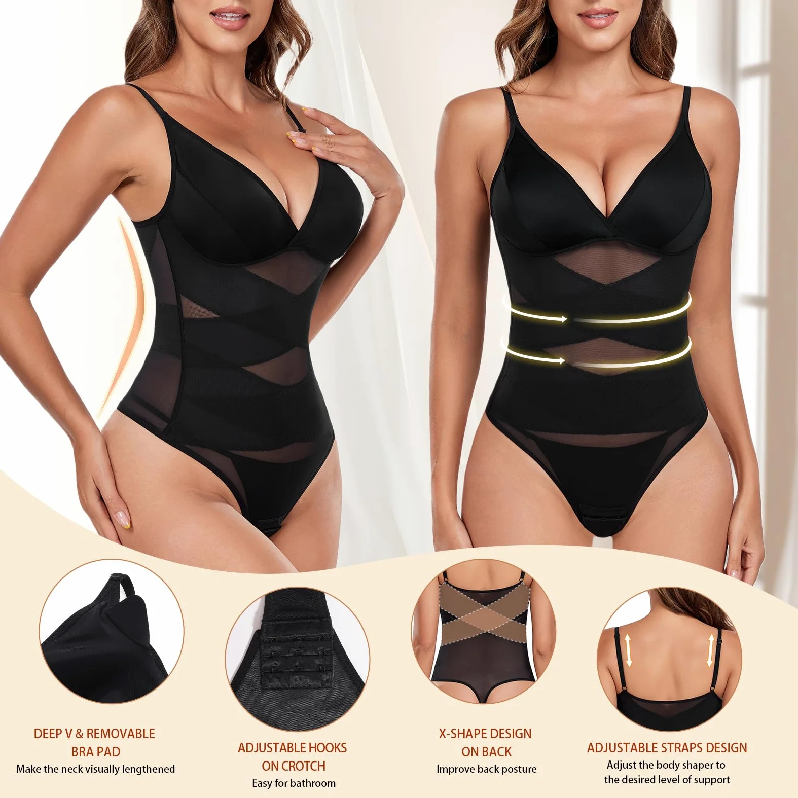 Tuopuda Damskie Body Modelujące Wyszczuplające Brzuch Płaski Brzuch Body Modelujące Ze Stringami Body Wyszczuplające Szykowny Elegancki Pasek Spaghetti Bielizna Top