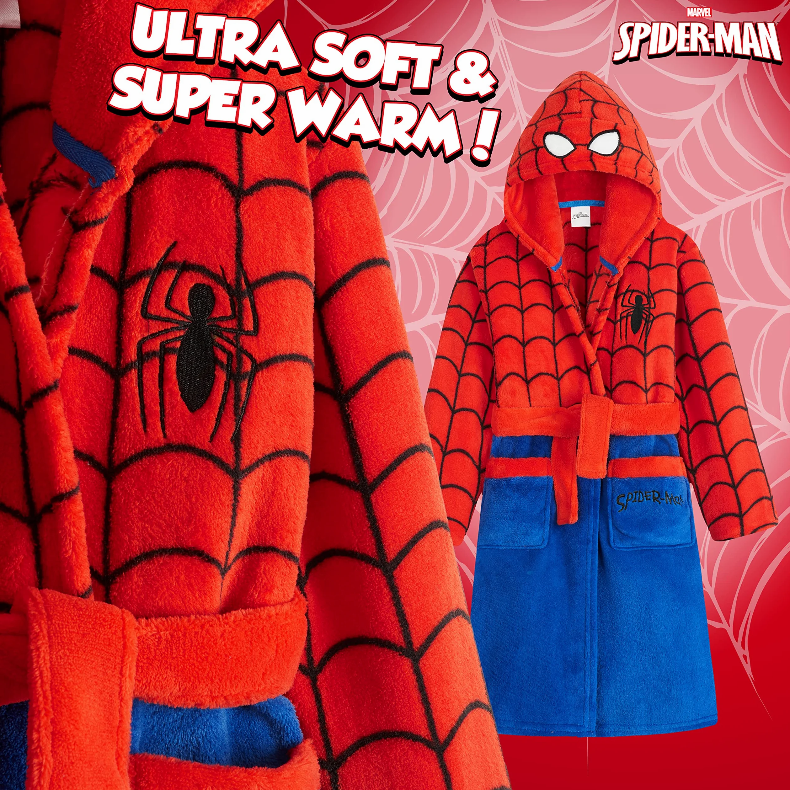 Marvel Szlafrok chłopięcy, puszysty szlafrok Spiderman
