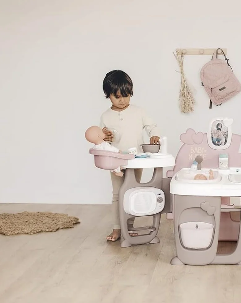 Smoby 7600220376 Baby Nurse Kącik opiekunki 3w1, wielofunkcyjny domek dla lalek, kuchnia, łazienka, sypialnia, 149,1x71x71 cm
