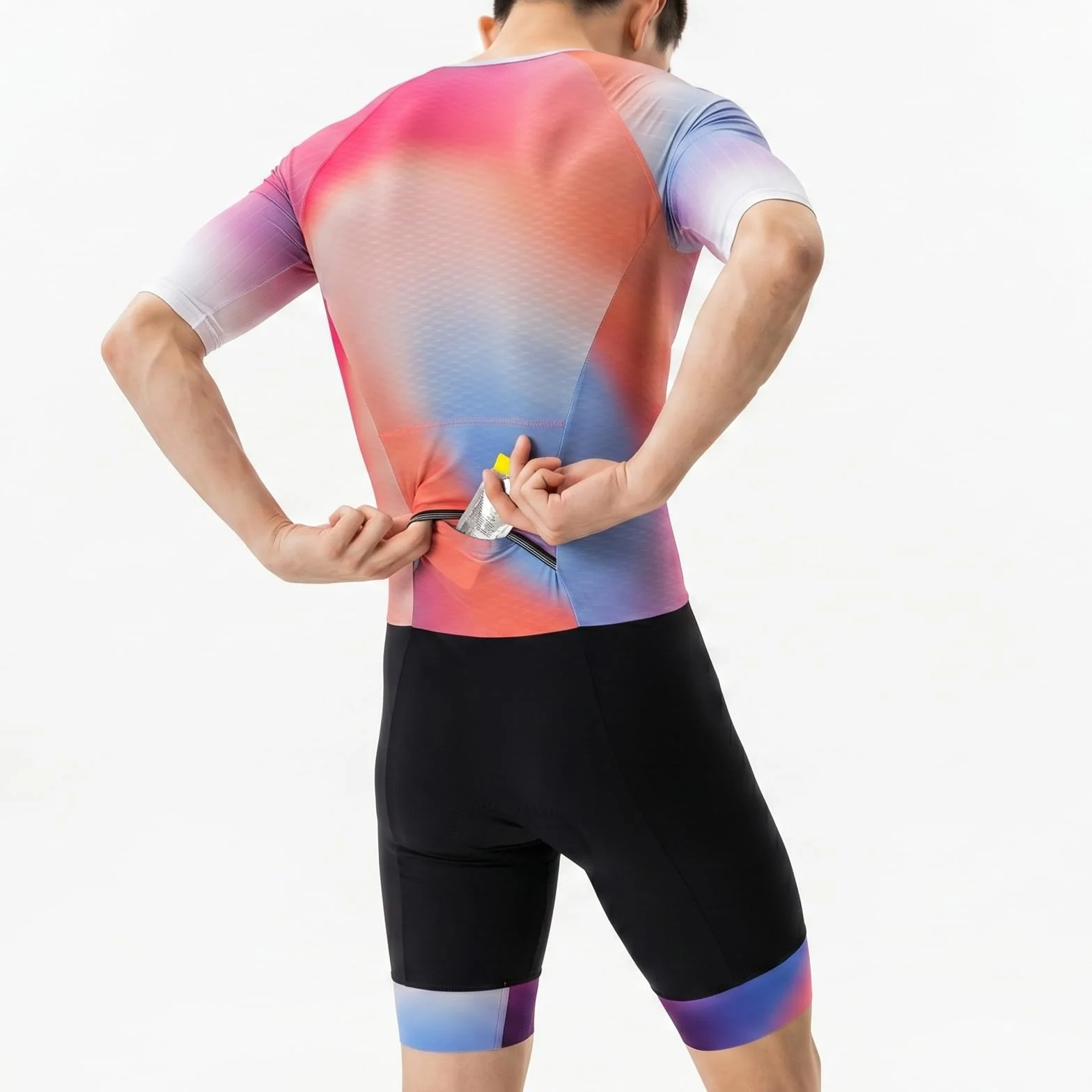 MY KILOMETRE Męski Kombinezon Triathlonowy z Krótkim Rękawem – Jednoczęściowy Trisuit Oddychający i Szybkoschnący z Tylną Kieszenią